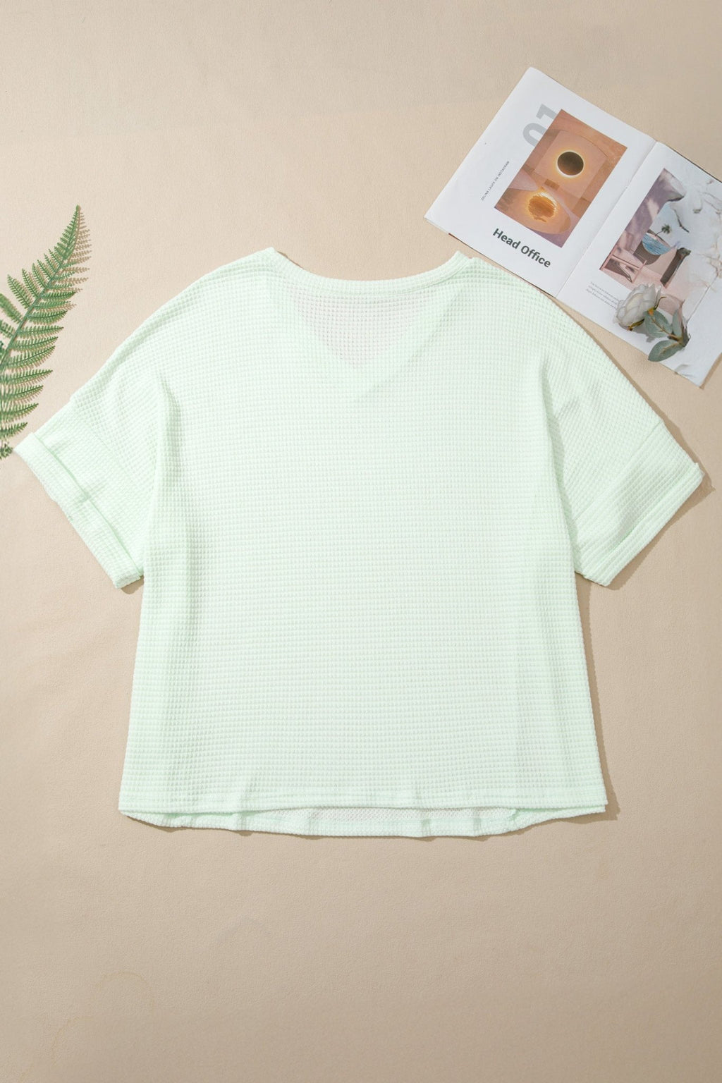 Plus Size Solid Waffle Knit V-Neck Short Sleeve Top - Rooted & Reckless Co.