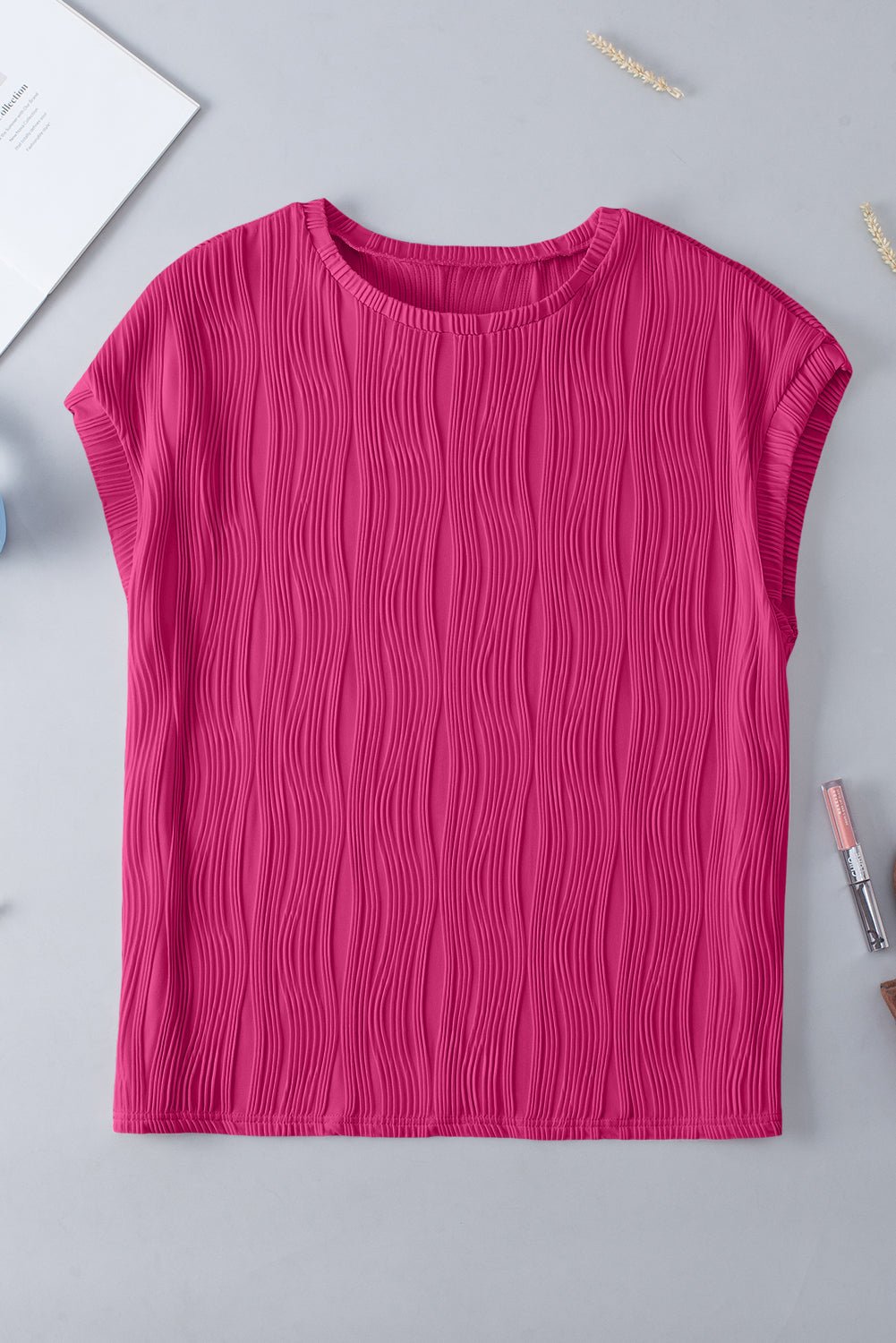 Plus Size Solid Wavy Textured Short Sleeve Tee - Rooted & Reckless Co.