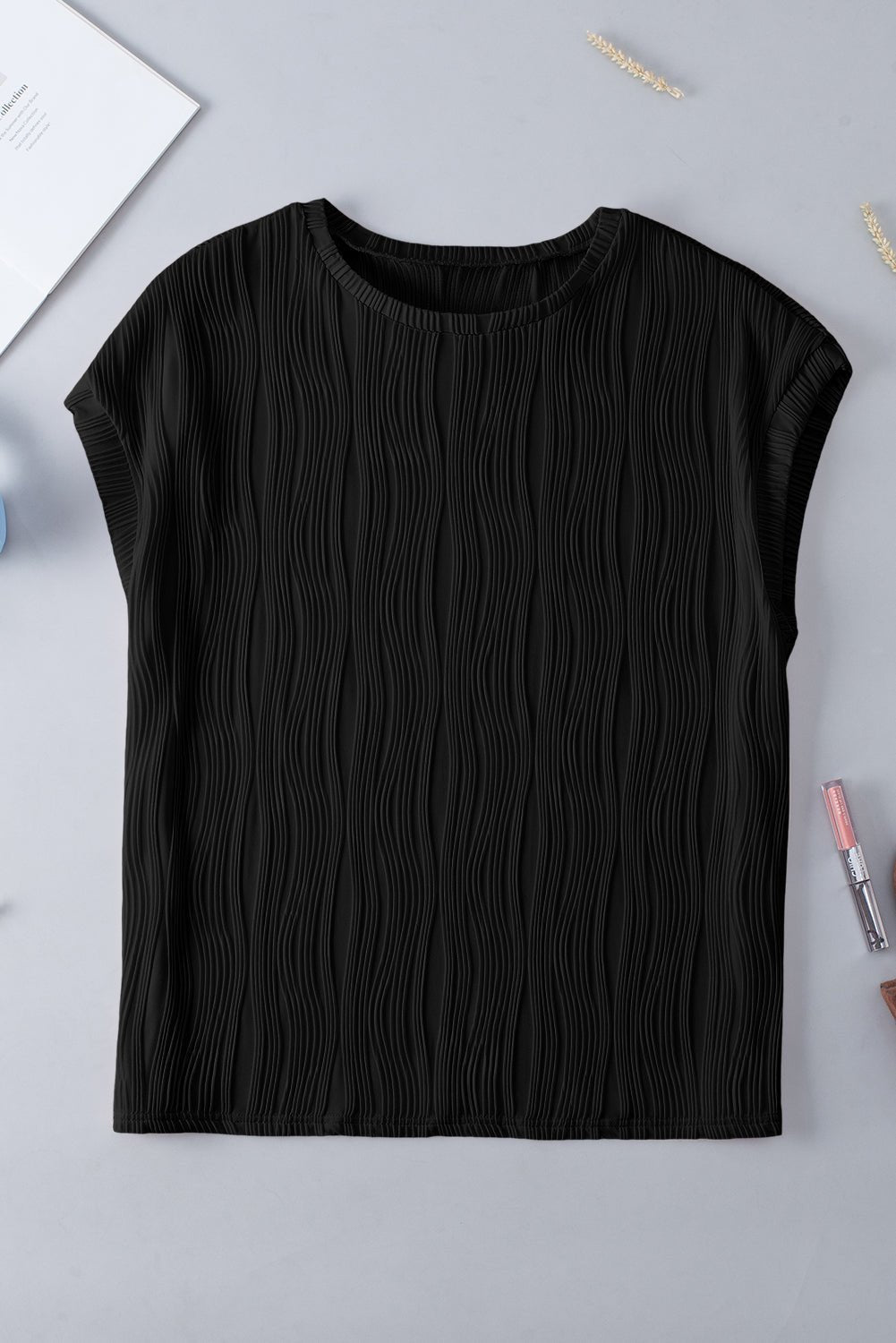 Plus Size Solid Wavy Textured Short Sleeve Tee - Rooted & Reckless Co.