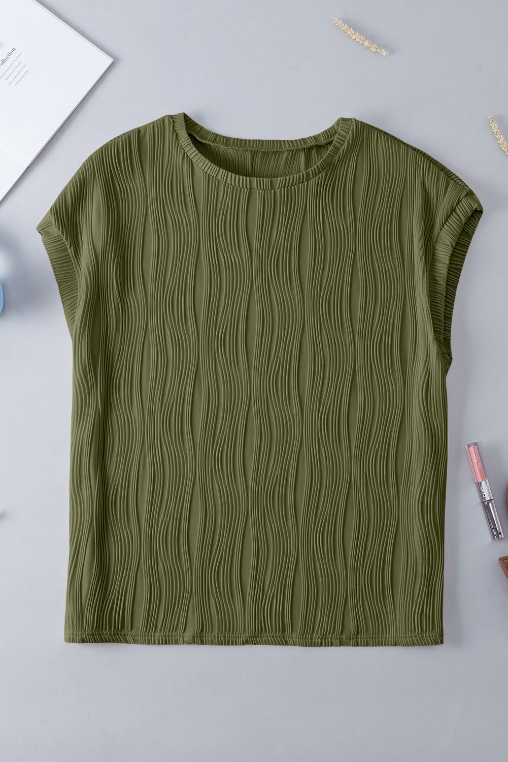 Plus Size Solid Wavy Textured Short Sleeve Tee - Rooted & Reckless Co.