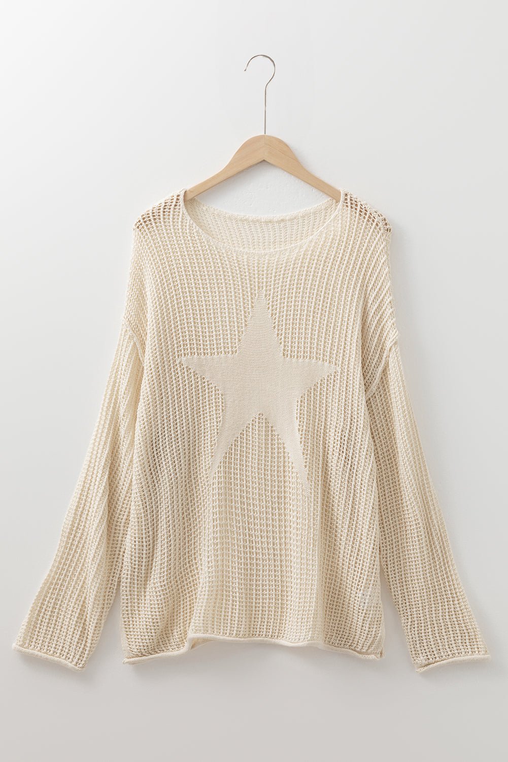 Plus Size Star Hollow-Out Knit Crewneck Sweater - Rooted & Reckless Co.