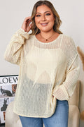 Plus Size Star Hollow-Out Knit Crewneck Sweater - Rooted & Reckless Co.