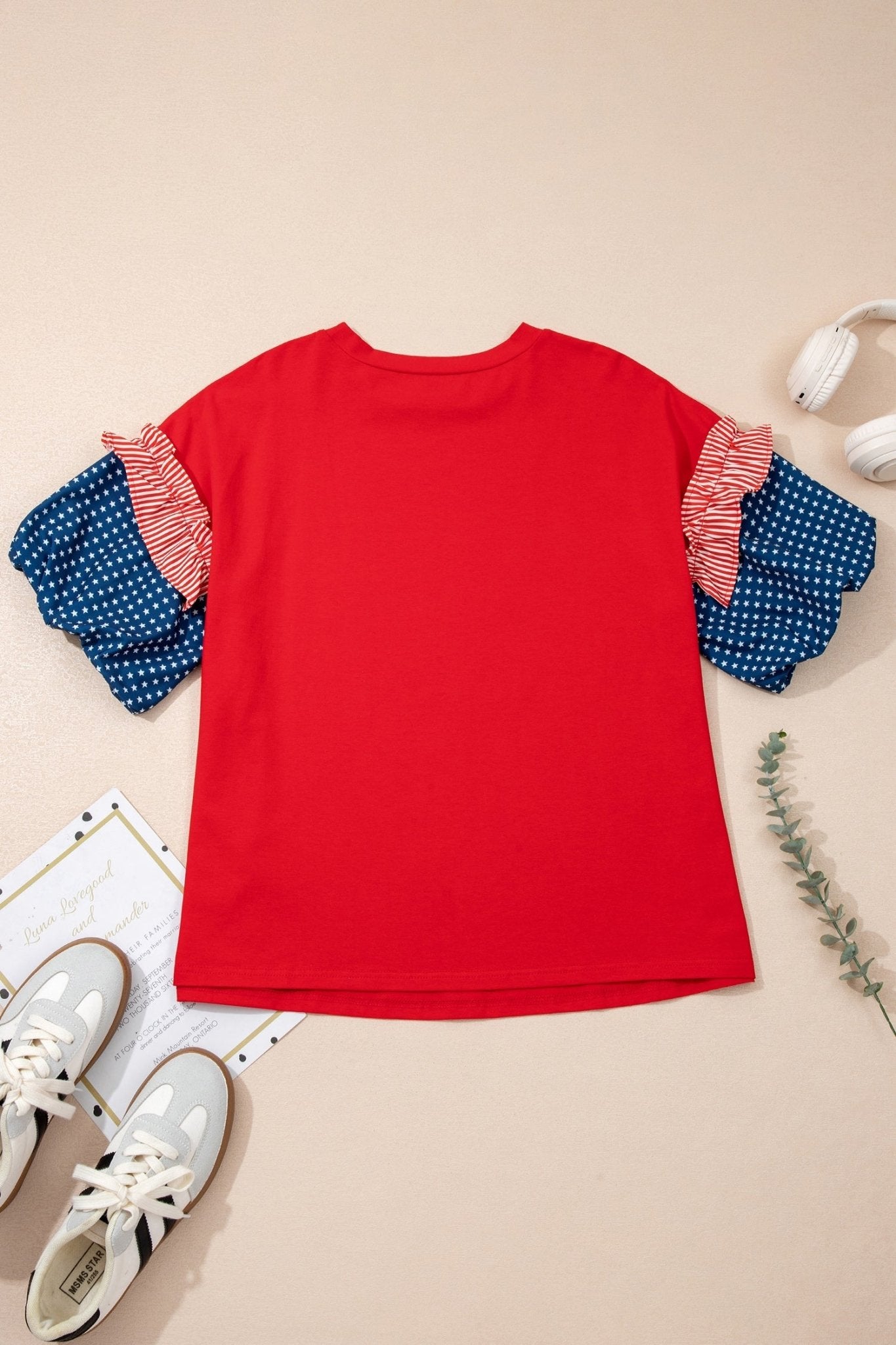 Plus Size Stars & Stripe Patchwork Puff Sleeve Top - Rooted & Reckless Co.