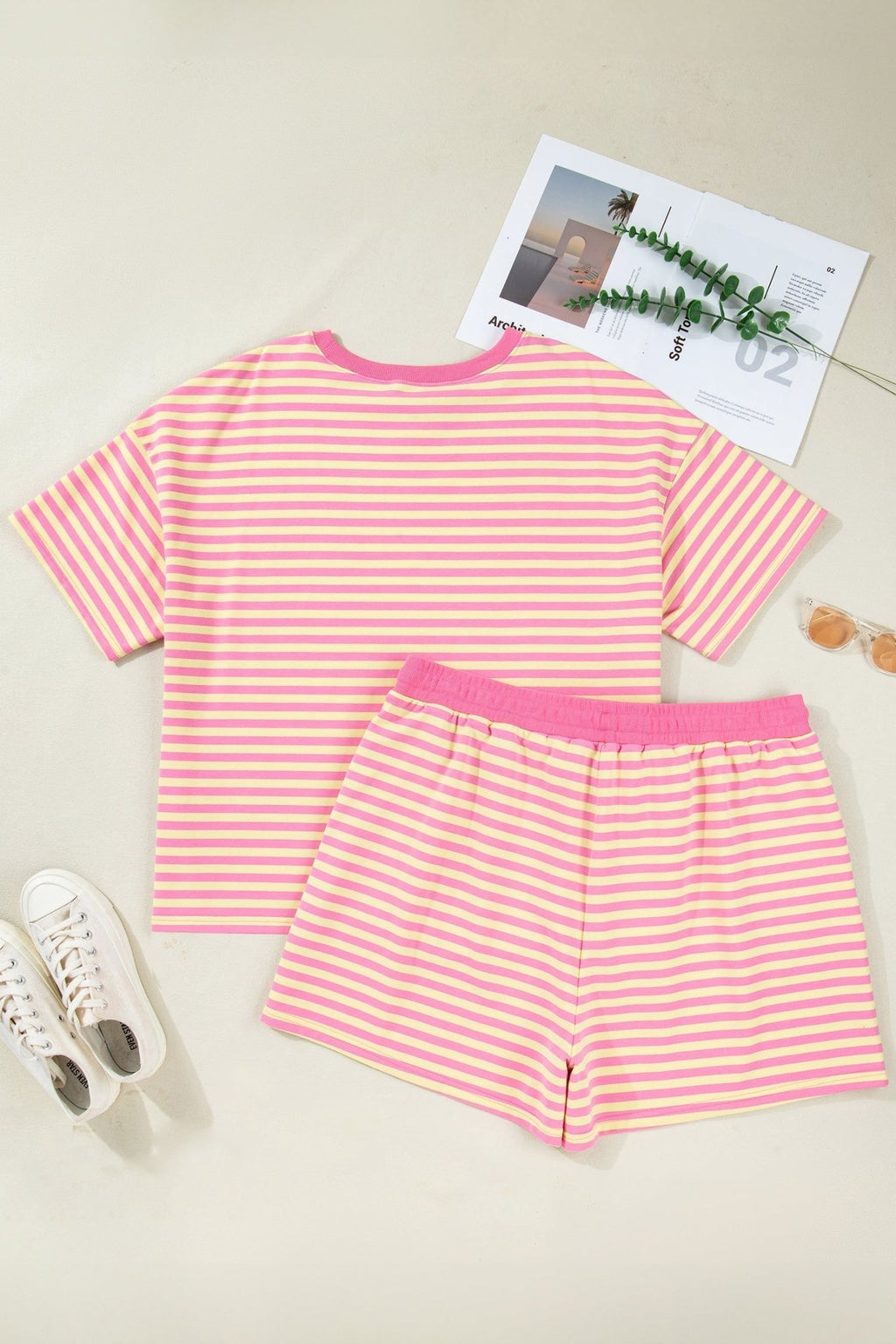Plus Size Stripe Boxy Tee & Drawstring Short Set - Rooted & Reckless Co.