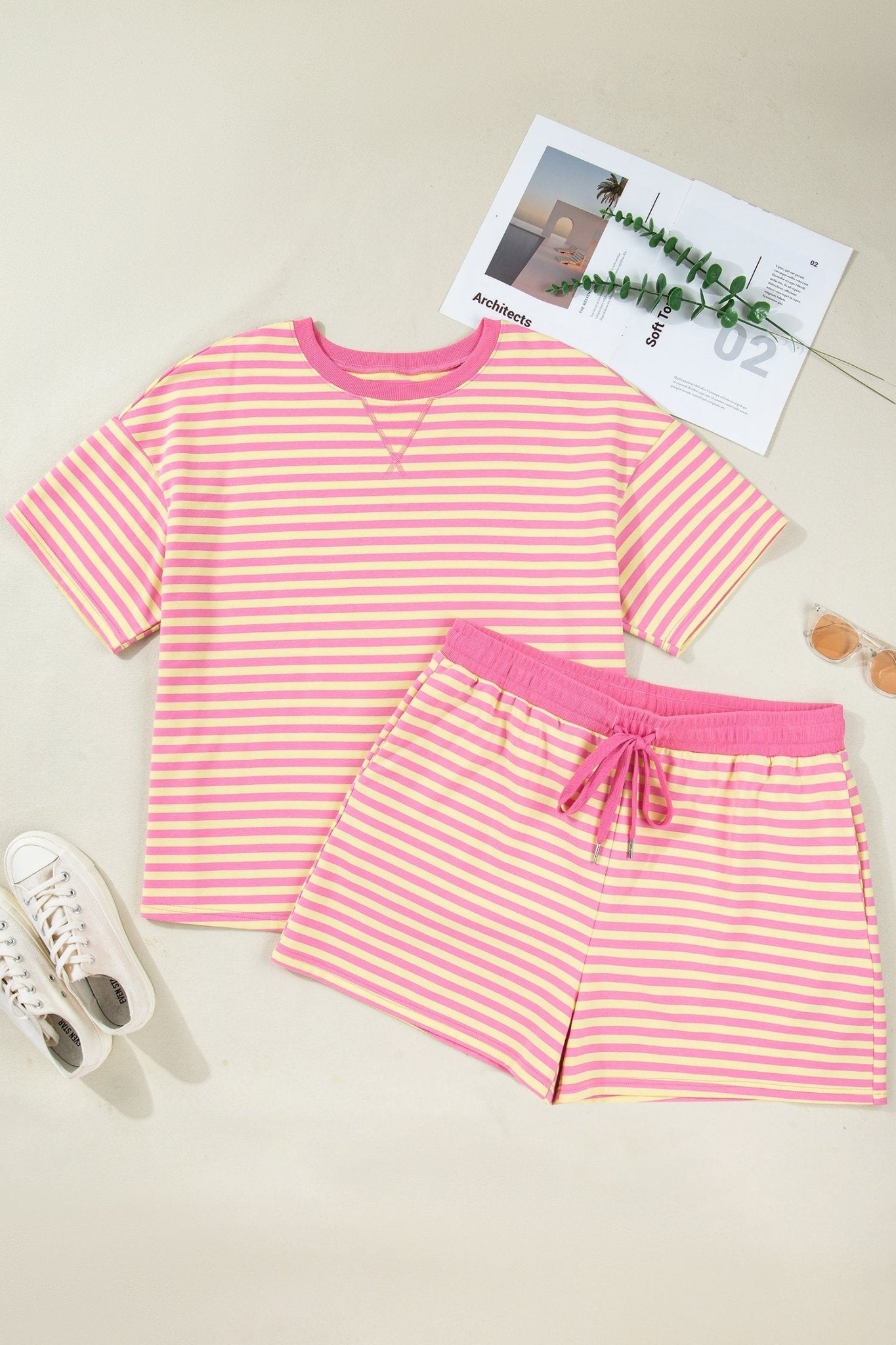 Plus Size Stripe Boxy Tee & Drawstring Short Set - Rooted & Reckless Co.