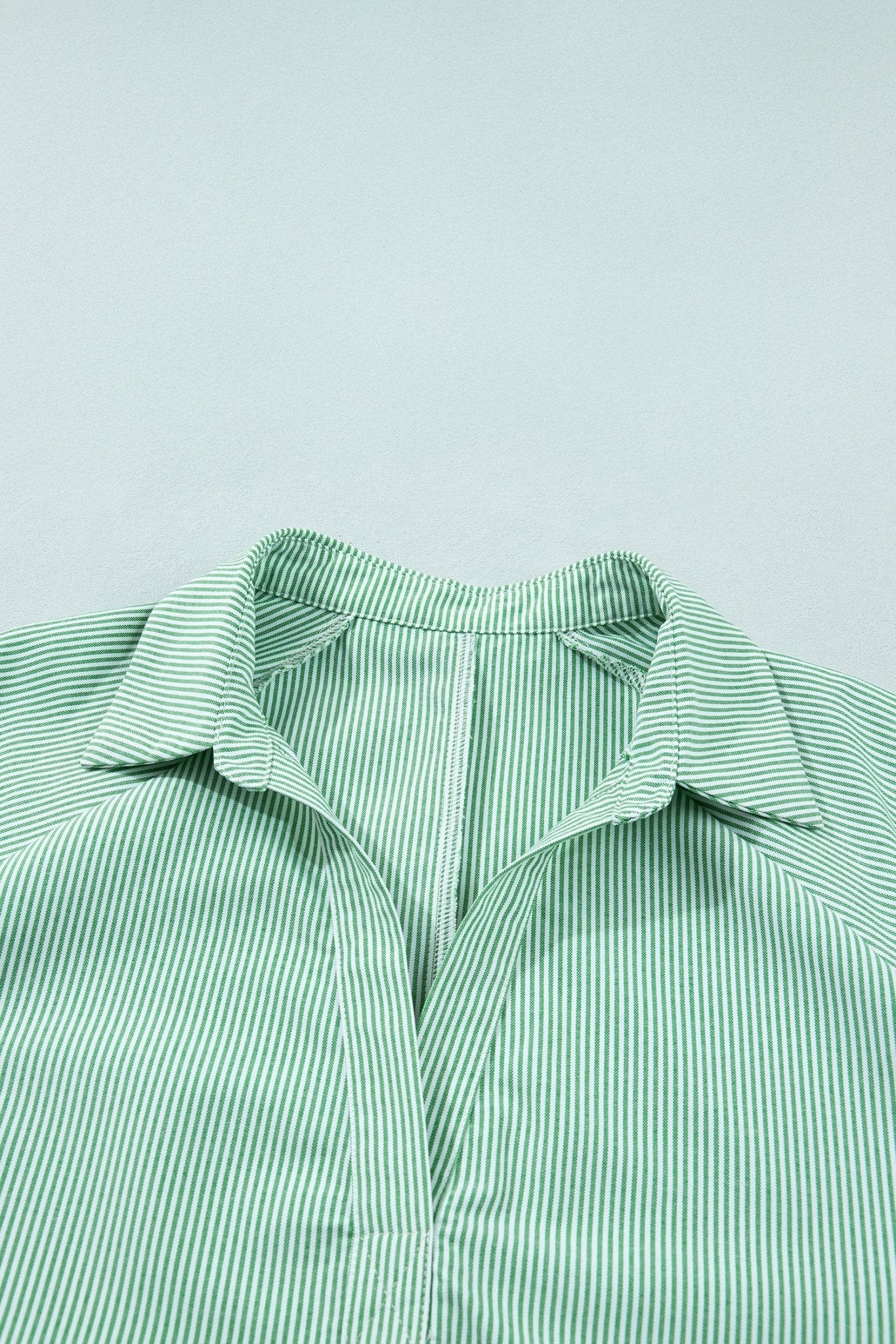 Plus Size Stripe Collar V-Neck Short Sleeve Blouse - Rooted & Reckless Co.