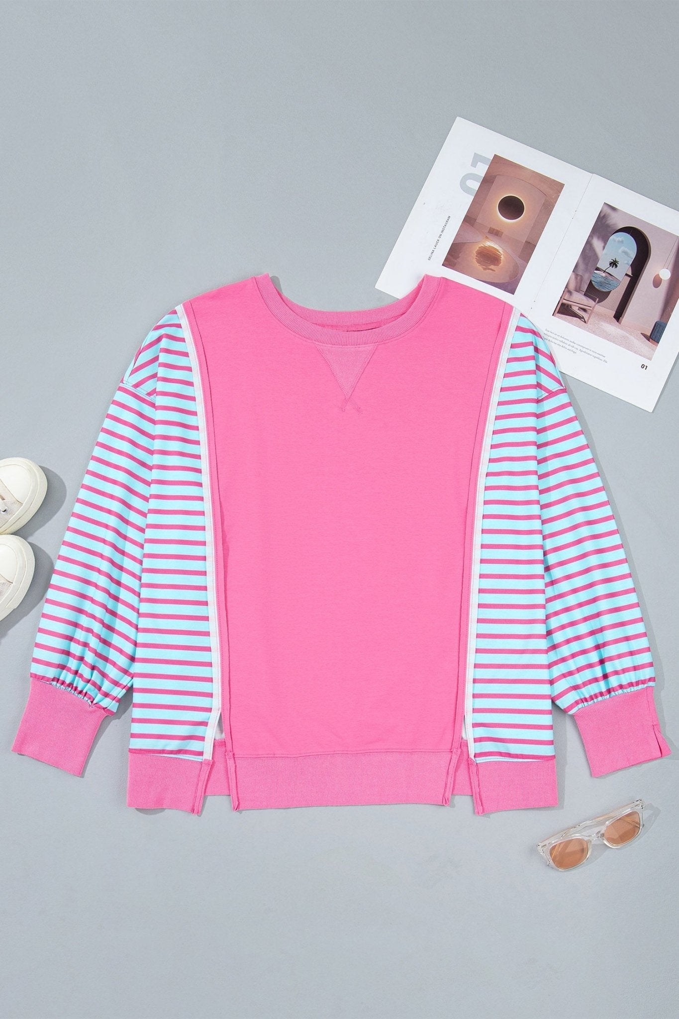 Plus Size Stripe Colorblock Long Sleeve Tunic Sweatshirt - Rooted & Reckless Co.