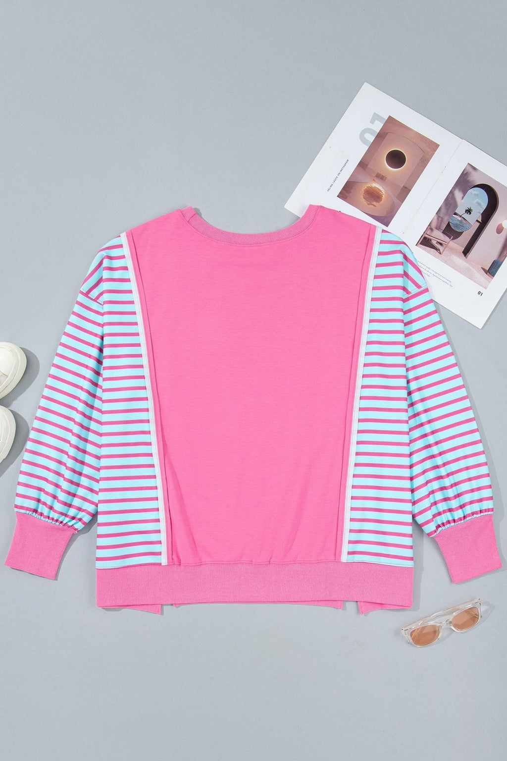 Plus Size Stripe Colorblock Long Sleeve Tunic Sweatshirt - Rooted & Reckless Co.