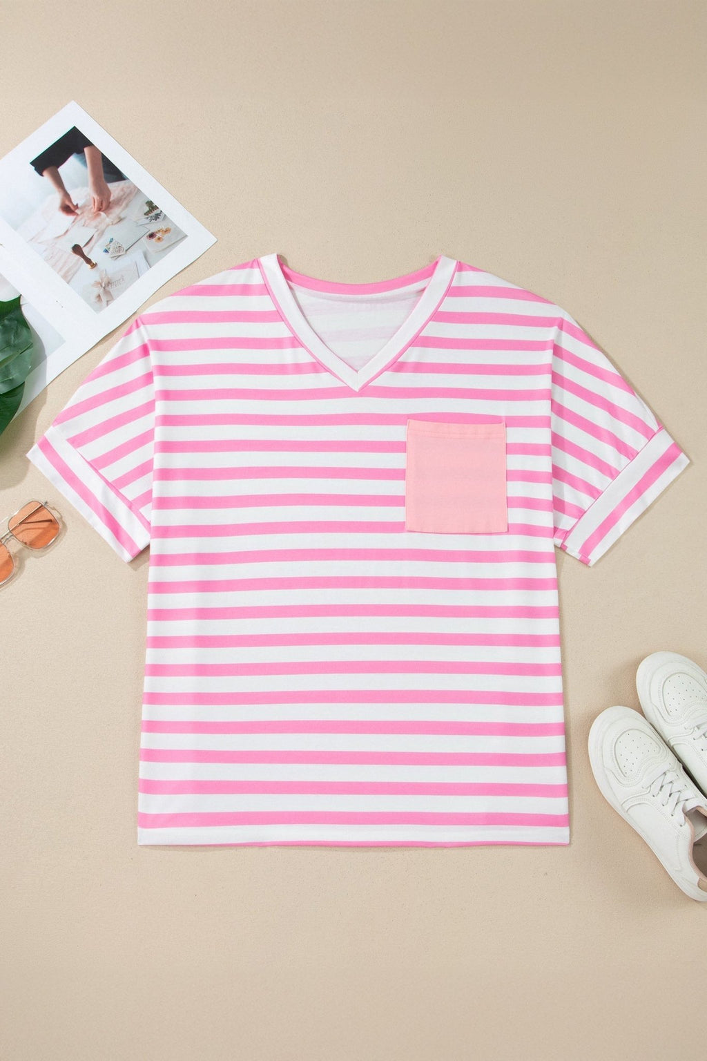Plus Size Stripe Colorblock Patch Pocket Tee - Rooted & Reckless Co.