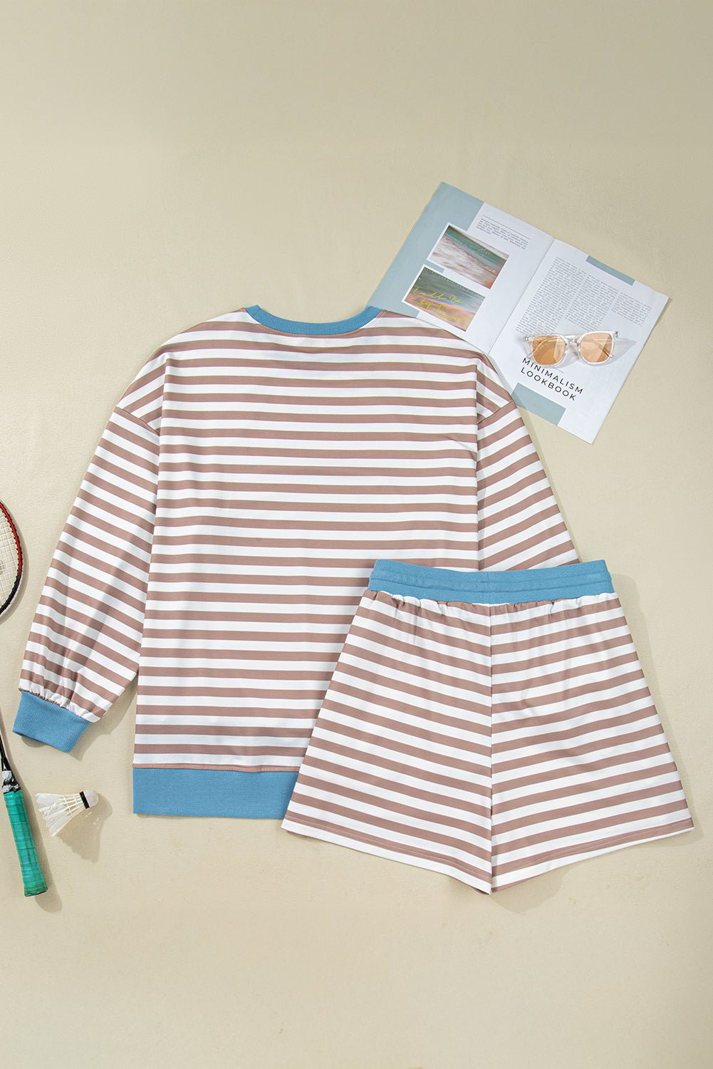 Plus Size Stripe Contrast Trim Pullover and Shorts Set - Rooted & Reckless Co.