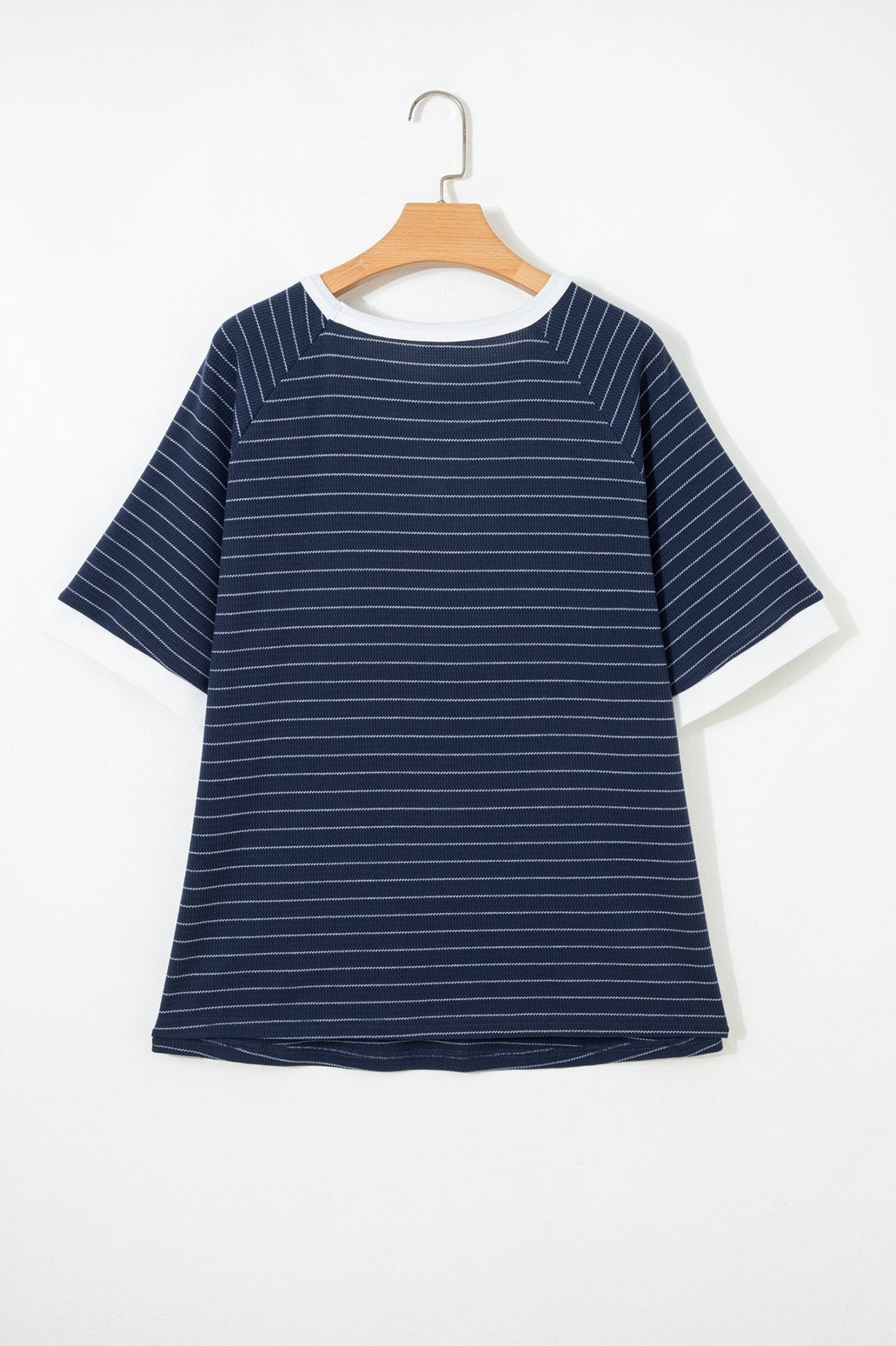 Plus Size Stripe Contrast Trim Ribbed T-Shirt - Rooted & Reckless Co.