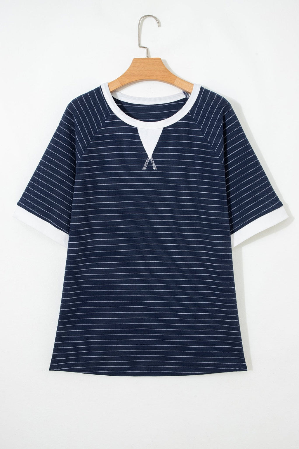 Plus Size Stripe Contrast Trim Ribbed T-Shirt - Rooted & Reckless Co.