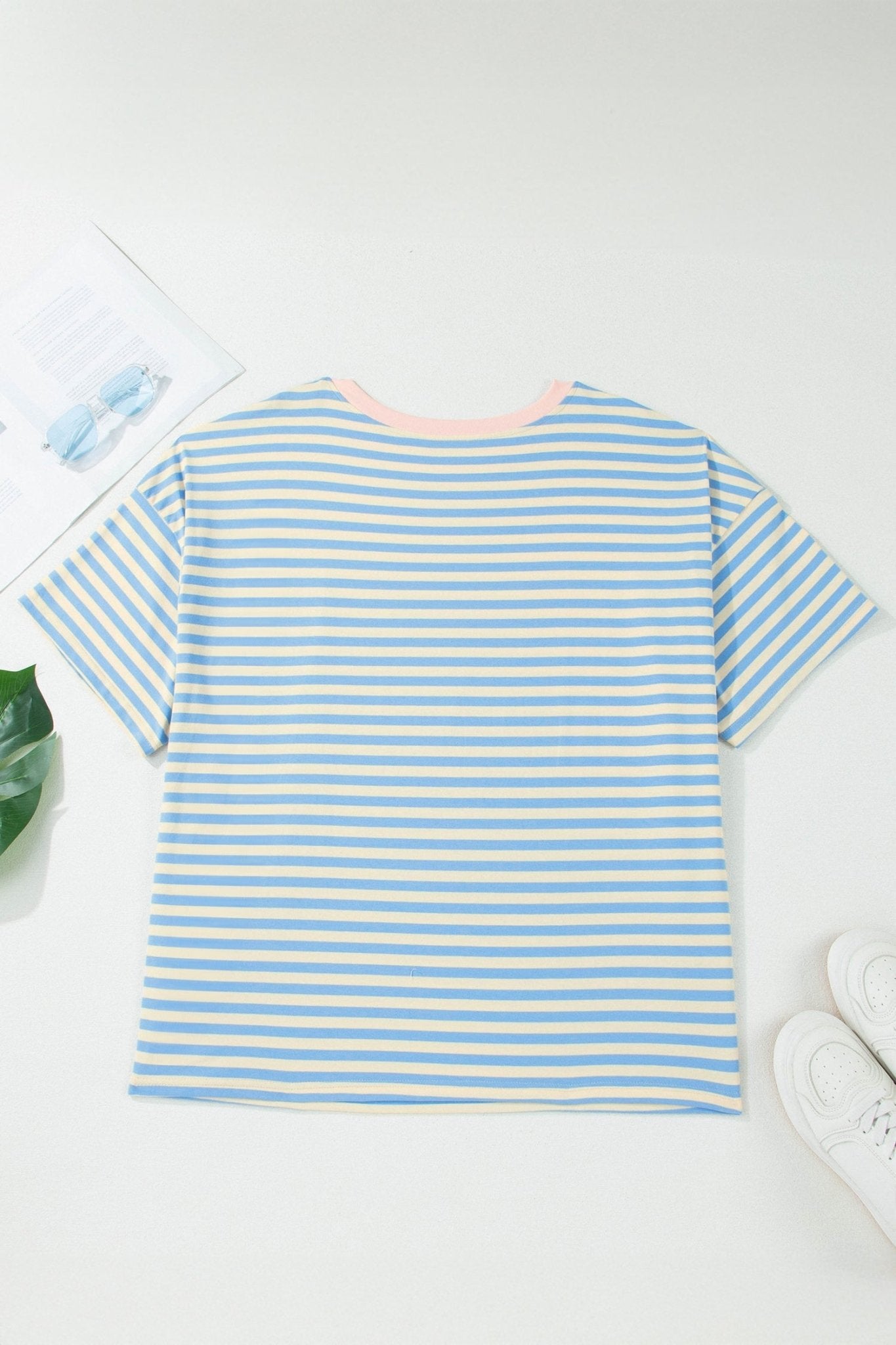Plus Size Stripe Contrast Trim Short Sleeve Tee - Rooted & Reckless Co.