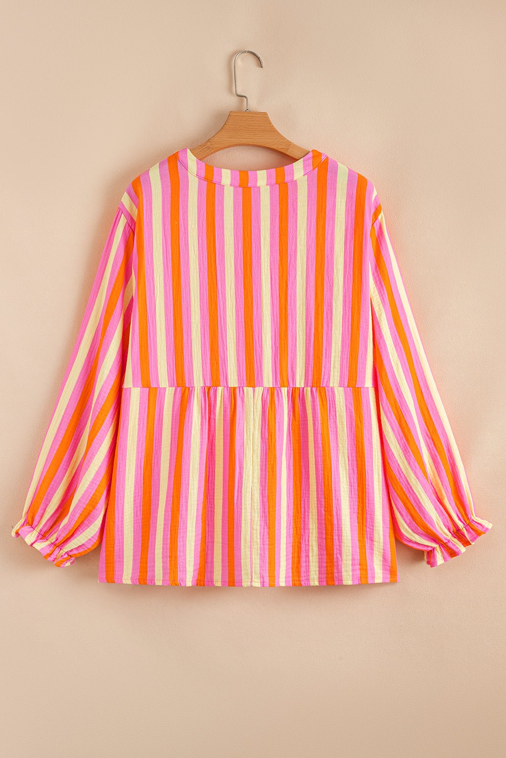 Plus Size Stripe Crinkled Half-Button V-Neck Blouse - Rooted & Reckless Co.