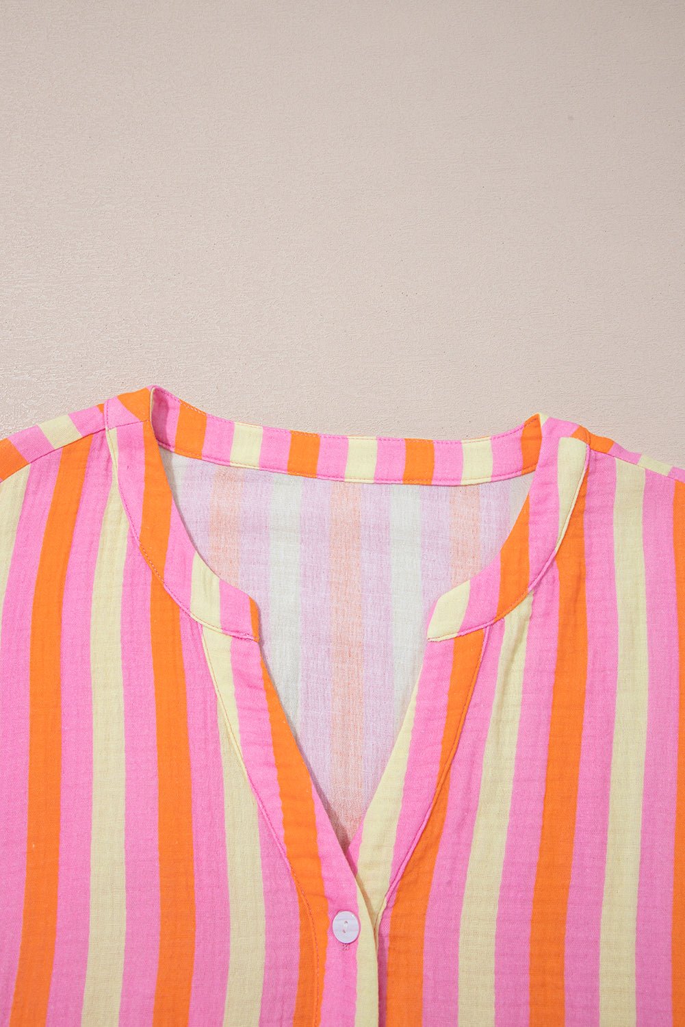 Plus Size Stripe Crinkled Half-Button V-Neck Blouse - Rooted & Reckless Co.