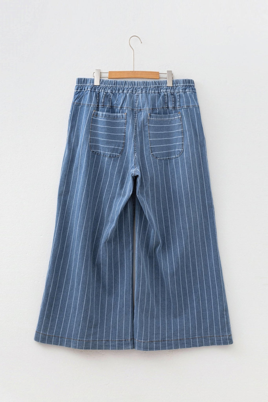 Plus Size Stripe Denim Buttoned Wide Leg Pants - Rooted & Reckless Co.