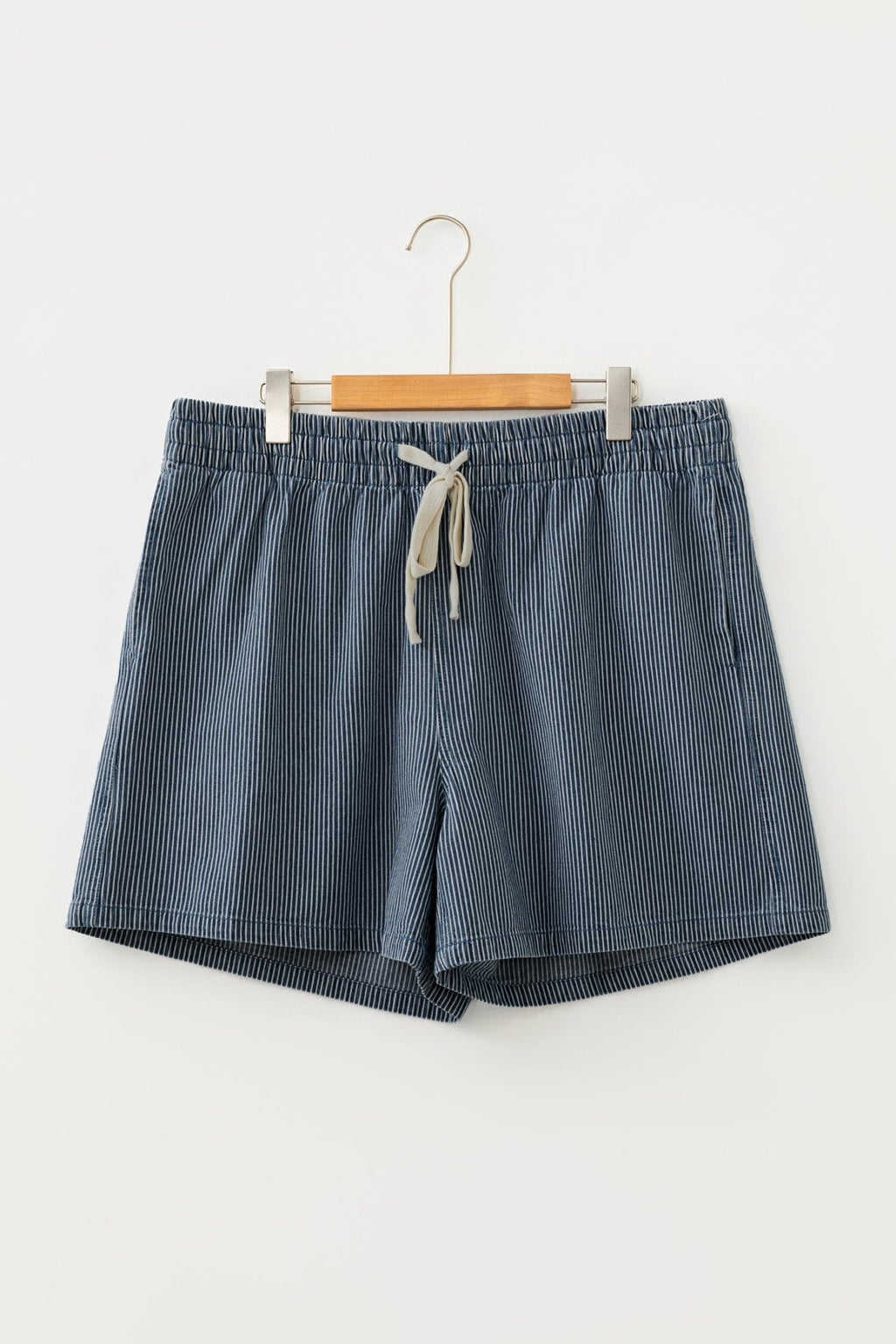 Plus Size Stripe Denim Contrast Drawstring Shorts - Rooted & Reckless Co.