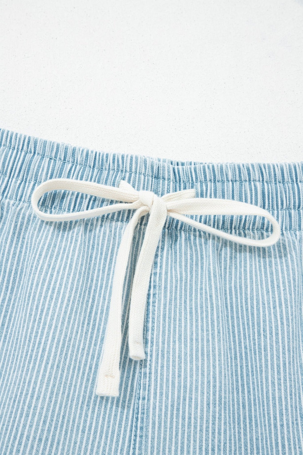 Plus Size Stripe Denim Contrast Drawstring Shorts - Rooted & Reckless Co.