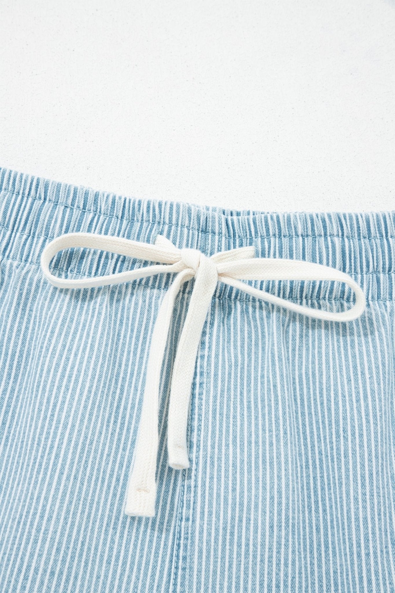 Plus Size Stripe Denim Contrast Drawstring Shorts - Rooted & Reckless Co.