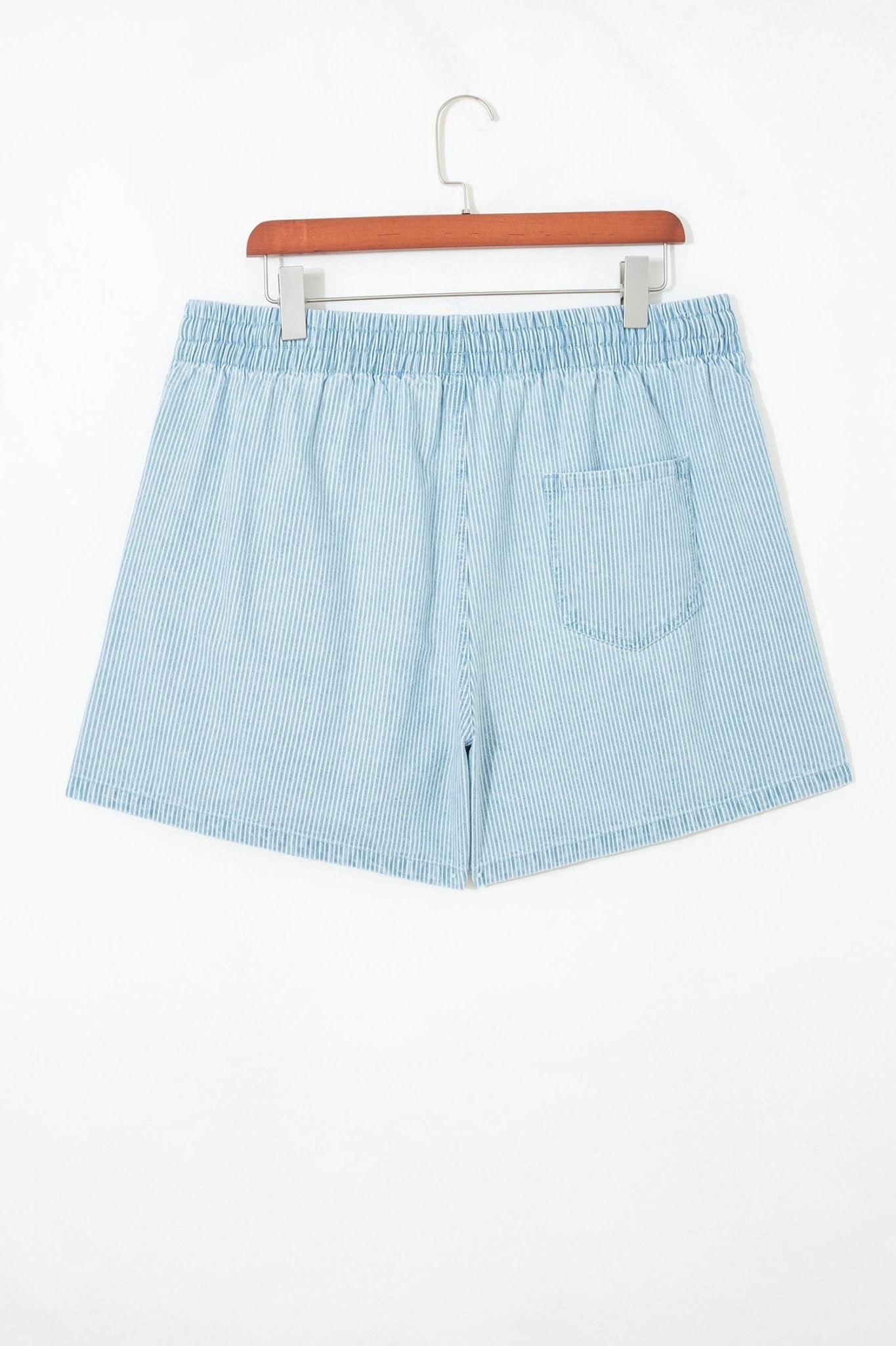 Plus Size Stripe Denim Contrast Drawstring Shorts - Rooted & Reckless Co.