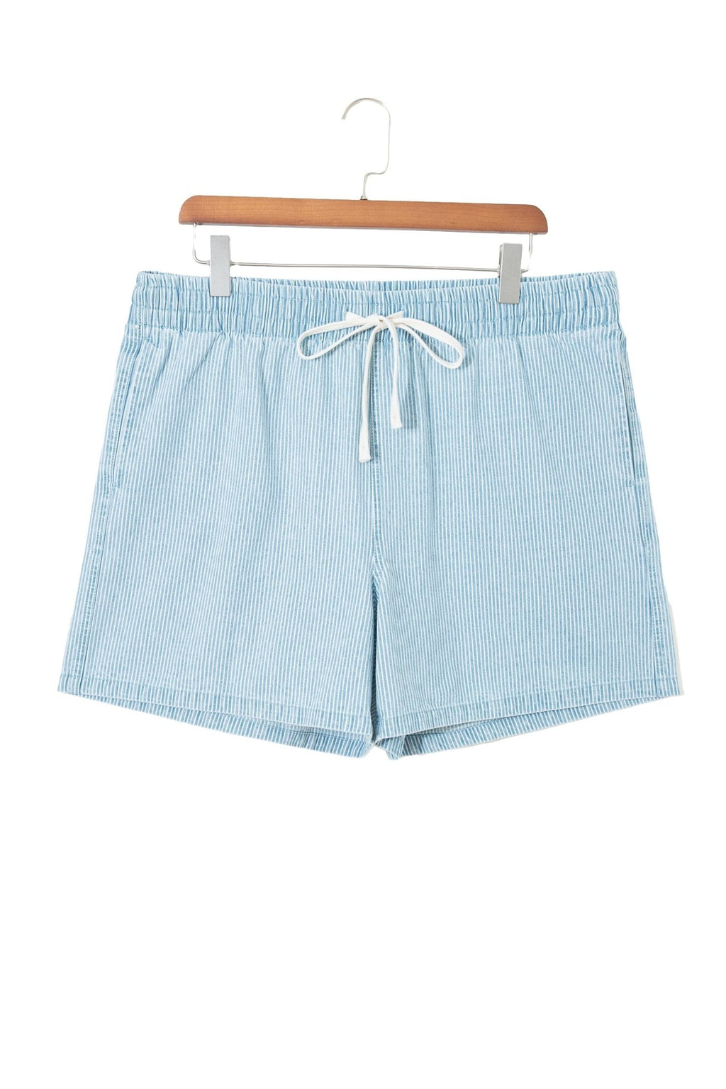Plus Size Stripe Denim Contrast Drawstring Shorts - Rooted & Reckless Co.