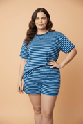 Plus Size Stripe Dropped Shoulder Tee & Shorts Set - Rooted & Reckless Co.