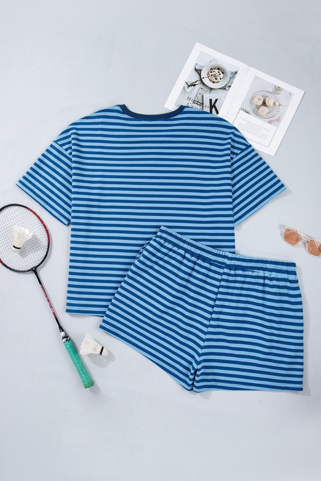 Plus Size Stripe Dropped Shoulder Tee & Shorts Set - Rooted & Reckless Co.