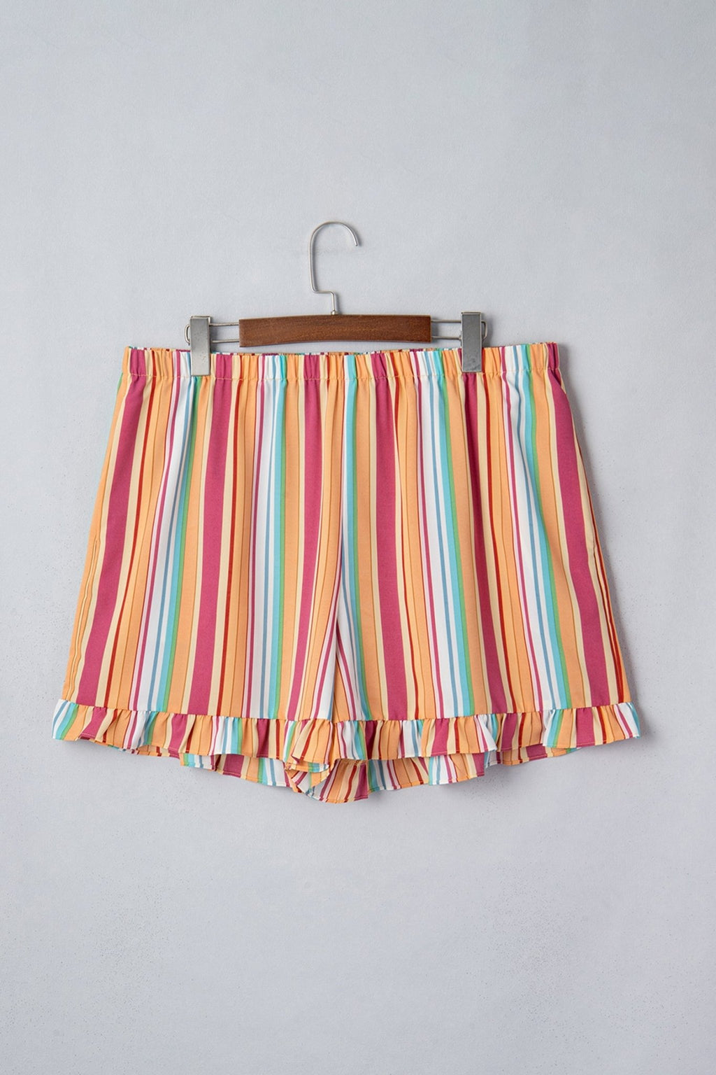 Plus Size Stripe Elastic Waist Ruffle Hem Shorts - Rooted & Reckless Co.