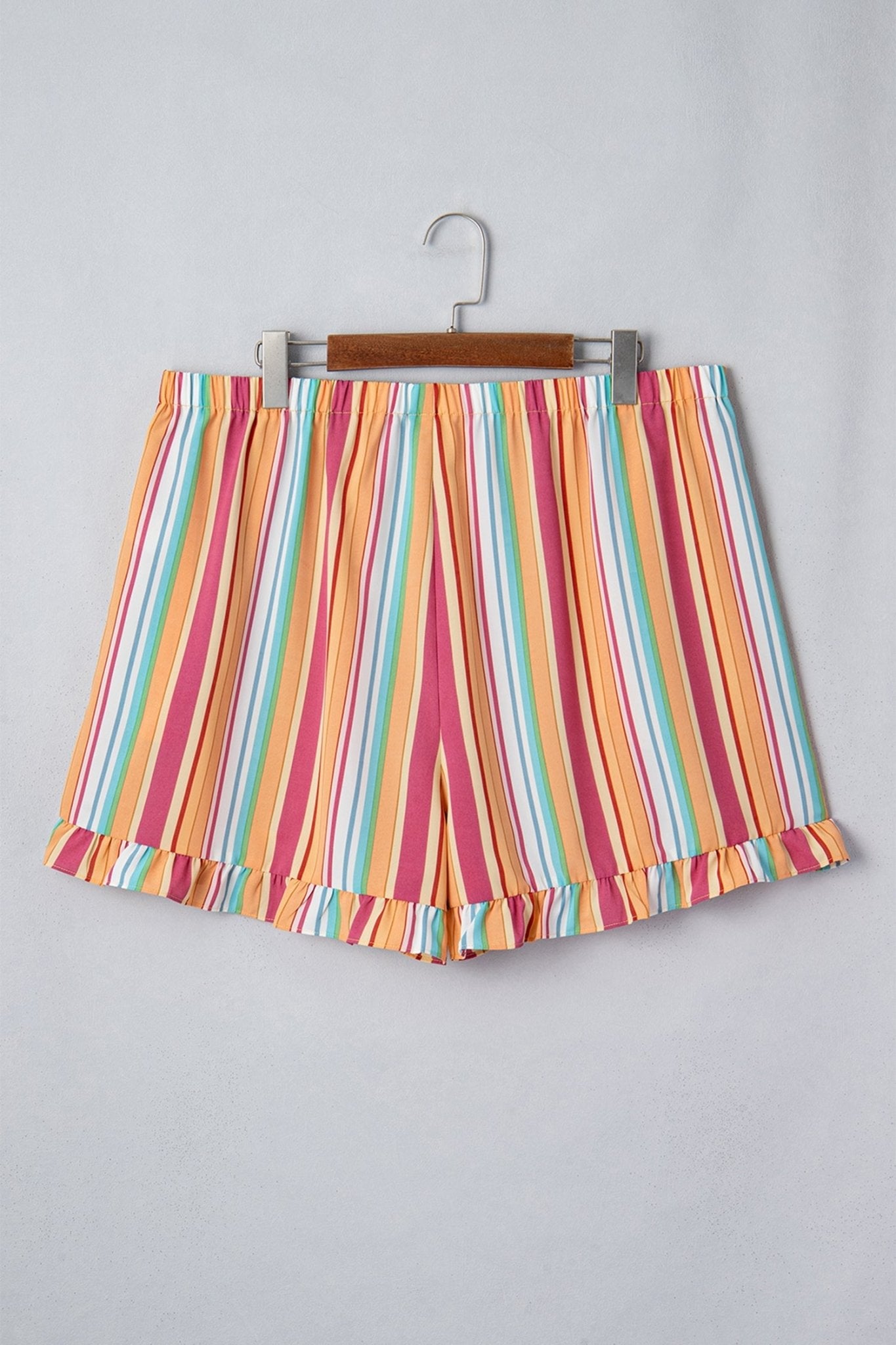 Plus Size Stripe Elastic Waist Ruffle Hem Shorts - Rooted & Reckless Co.
