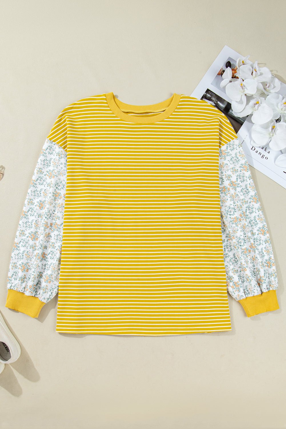 Plus Size Stripe Floral Patchwork Long Sleeve Top - Rooted & Reckless Co.