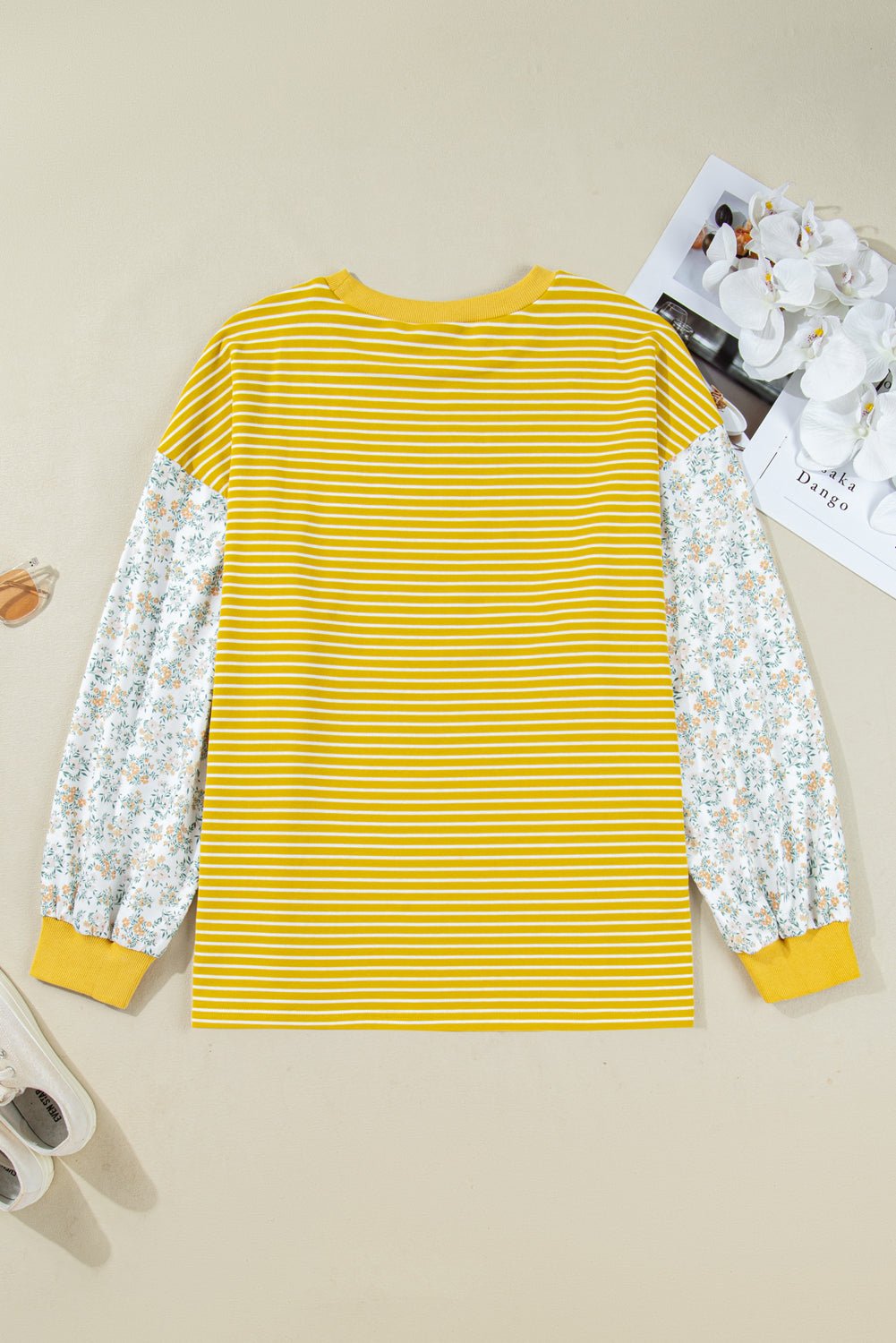 Plus Size Stripe Floral Patchwork Long Sleeve Top - Rooted & Reckless Co.