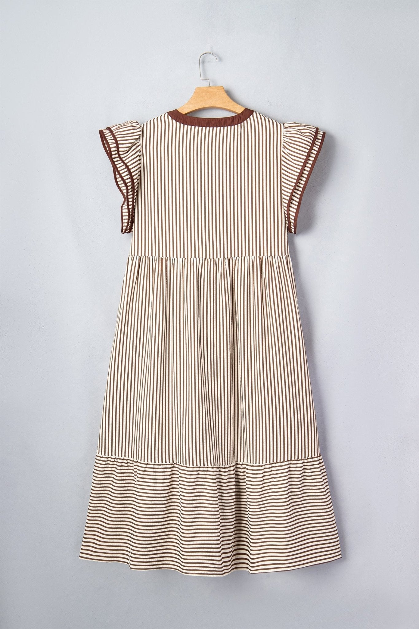 Plus Size Stripe Flutter Sleeve V-Neck Maxi Dress - Rooted & Reckless Co.