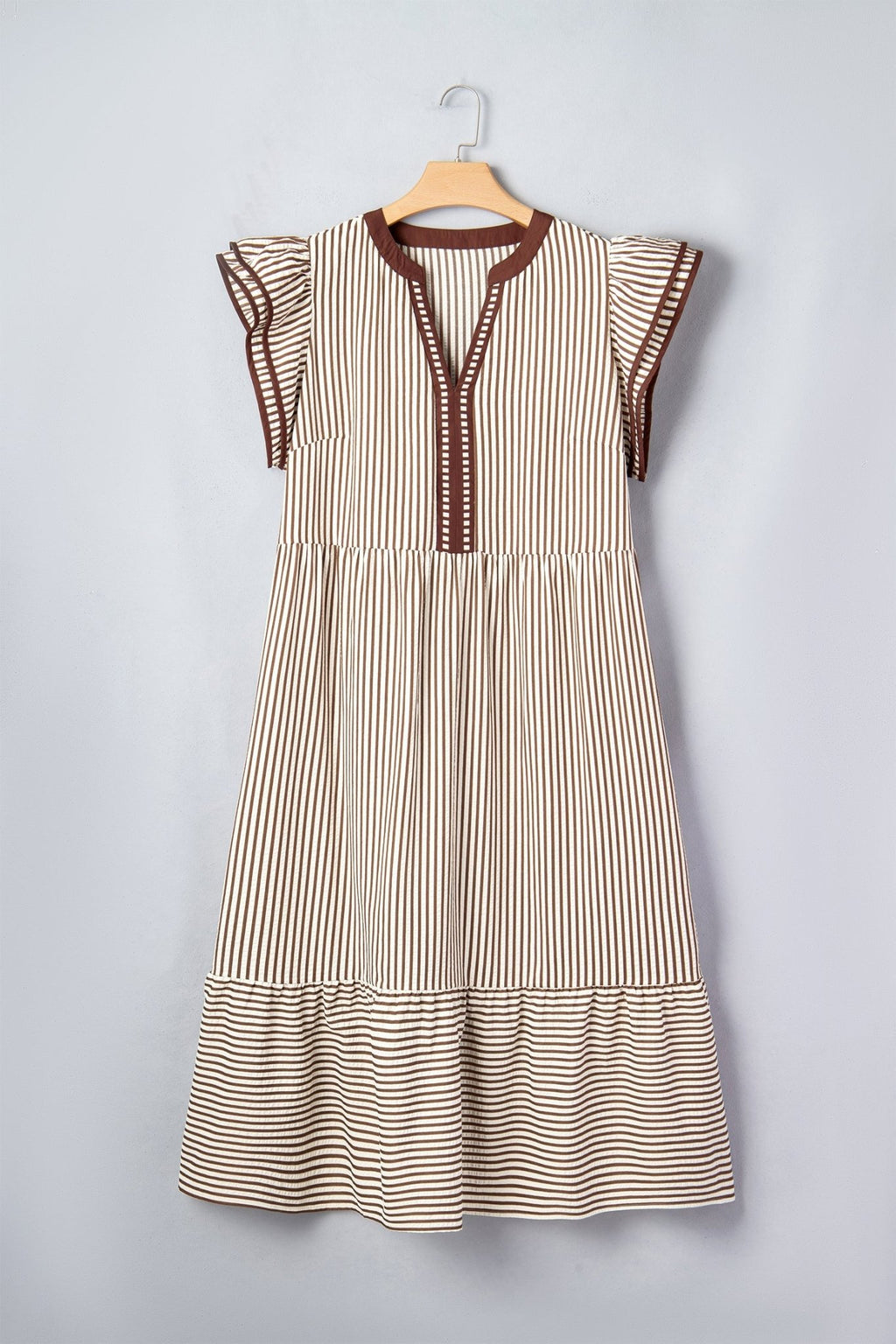 Plus Size Stripe Flutter Sleeve V-Neck Maxi Dress - Rooted & Reckless Co.