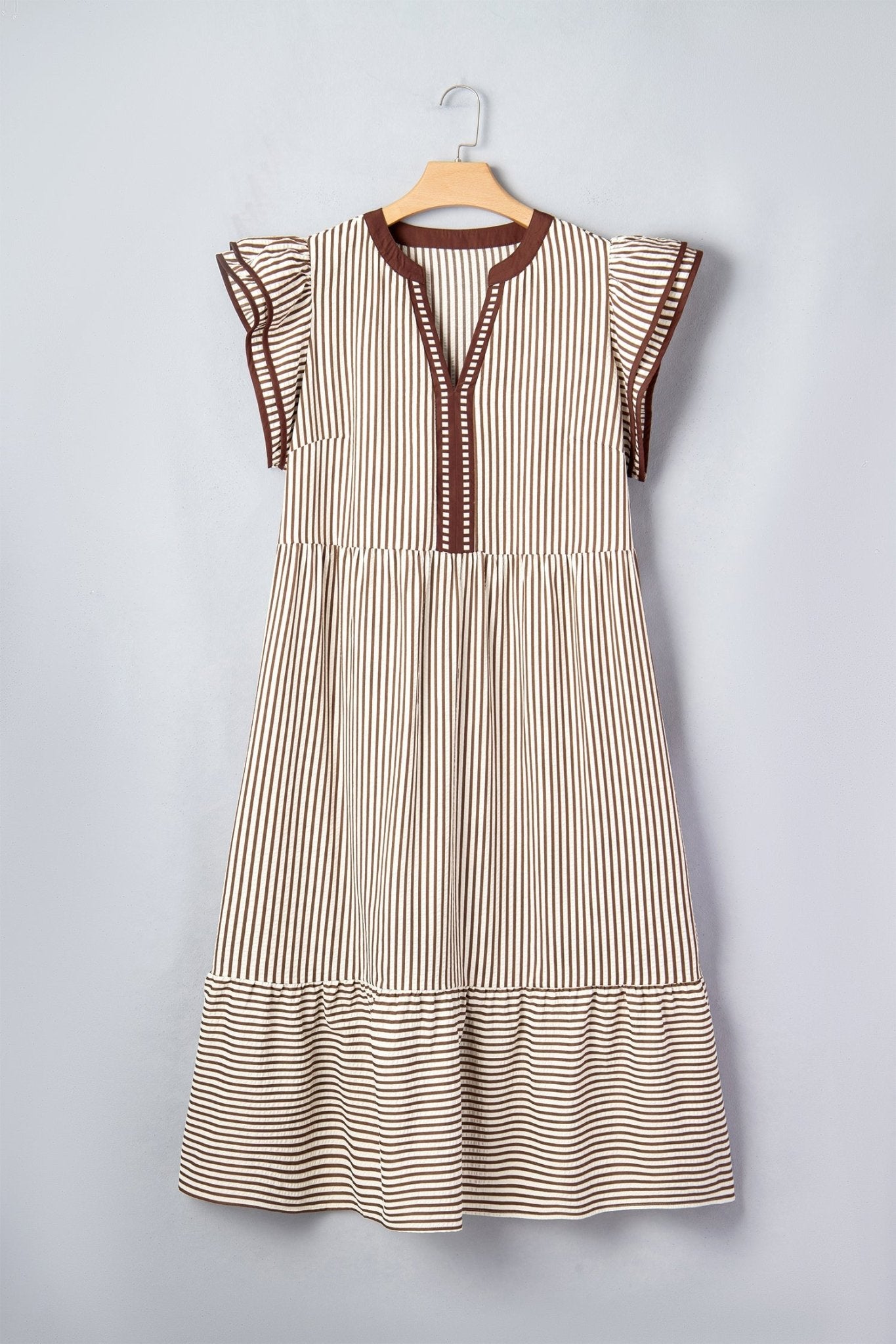 Plus Size Stripe Flutter Sleeve V-Neck Maxi Dress - Rooted & Reckless Co.