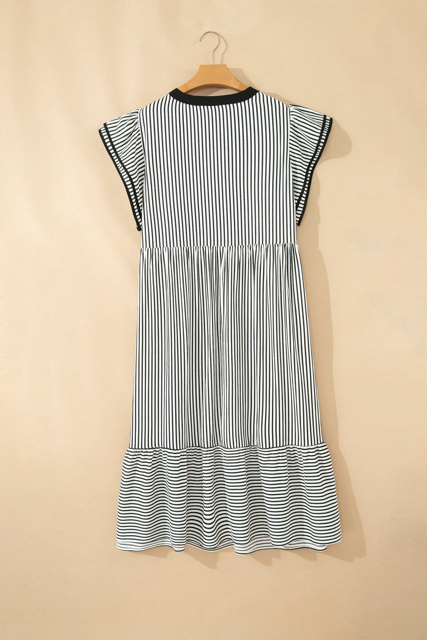 Plus Size Stripe Flutter Sleeve V-Neck Maxi Dress - Rooted & Reckless Co.