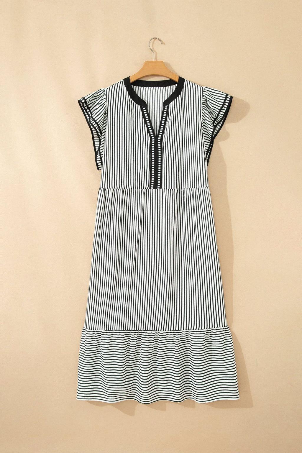 Plus Size Stripe Flutter Sleeve V-Neck Maxi Dress - Rooted & Reckless Co.