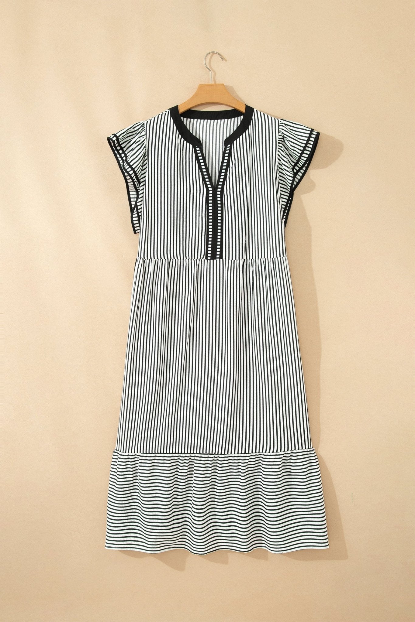 Plus Size Stripe Flutter Sleeve V-Neck Maxi Dress - Rooted & Reckless Co.