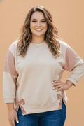 Plus Size Stripe Gingham Bow Patchwork 3/4 Sleeve Top - Rooted & Reckless Co.