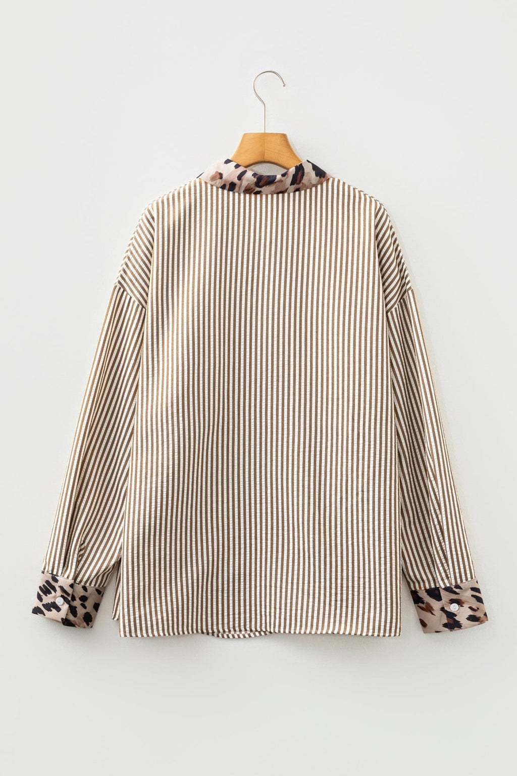 Plus Size Stripe Leopard Chest Pocket Collared Shirt - Rooted & Reckless Co.