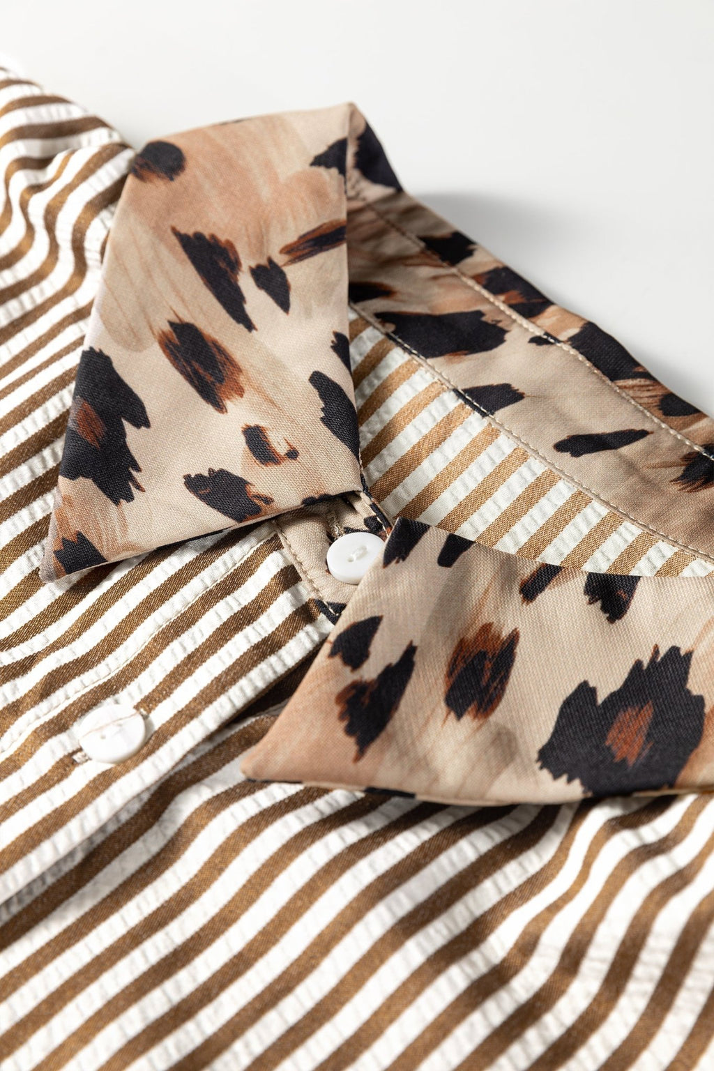 Plus Size Stripe Leopard Chest Pocket Collared Shirt - Rooted & Reckless Co.