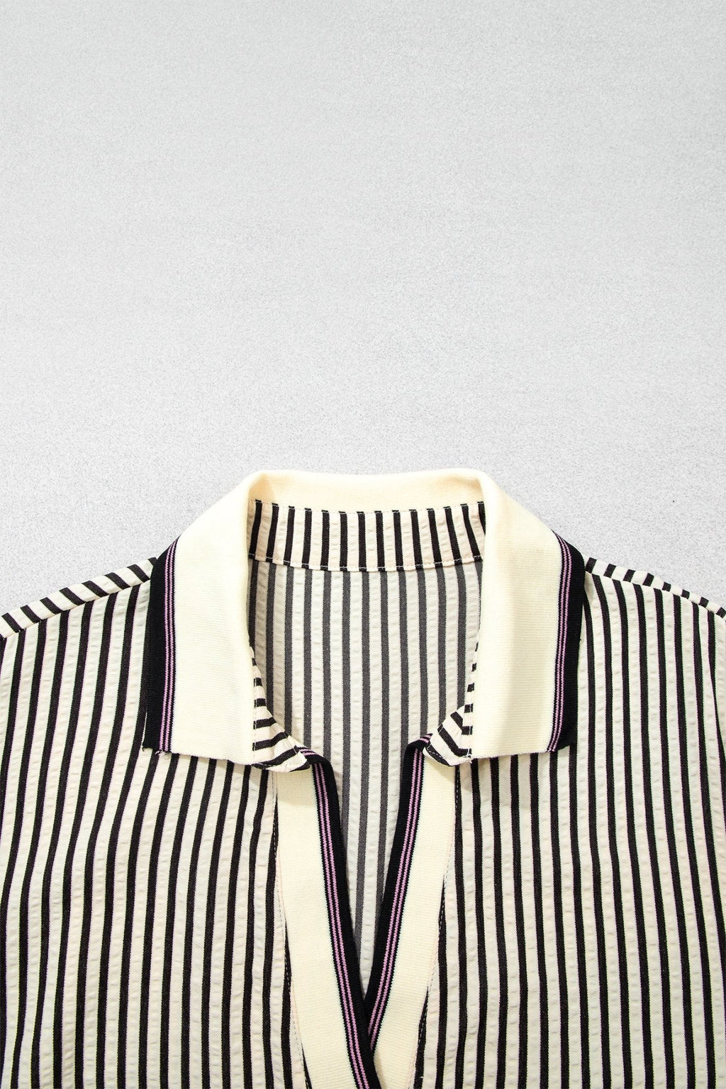 Plus Size Stripe Patchwork Collared V-Neck Peplum Blouse - Rooted & Reckless Co.