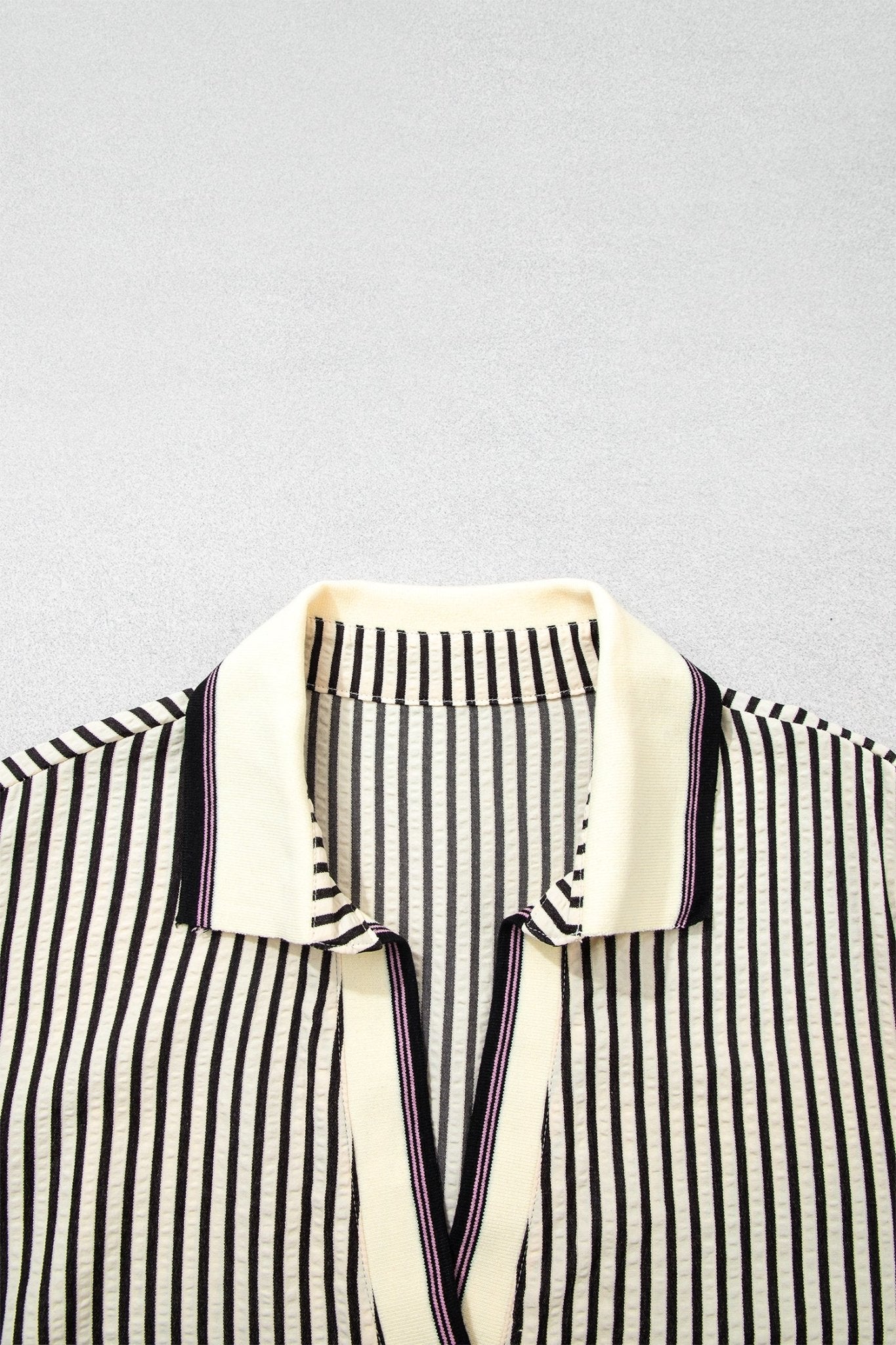 Plus Size Stripe Patchwork Collared V-Neck Peplum Blouse - Rooted & Reckless Co.