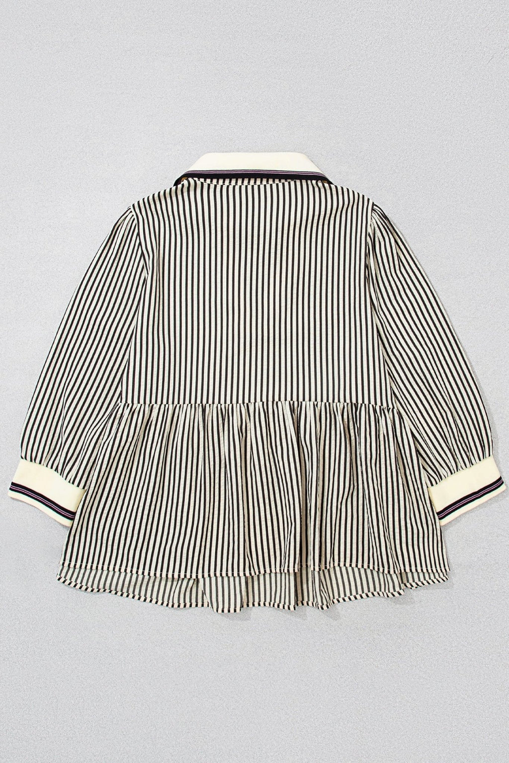 Plus Size Stripe Patchwork Collared V-Neck Peplum Blouse - Rooted & Reckless Co.