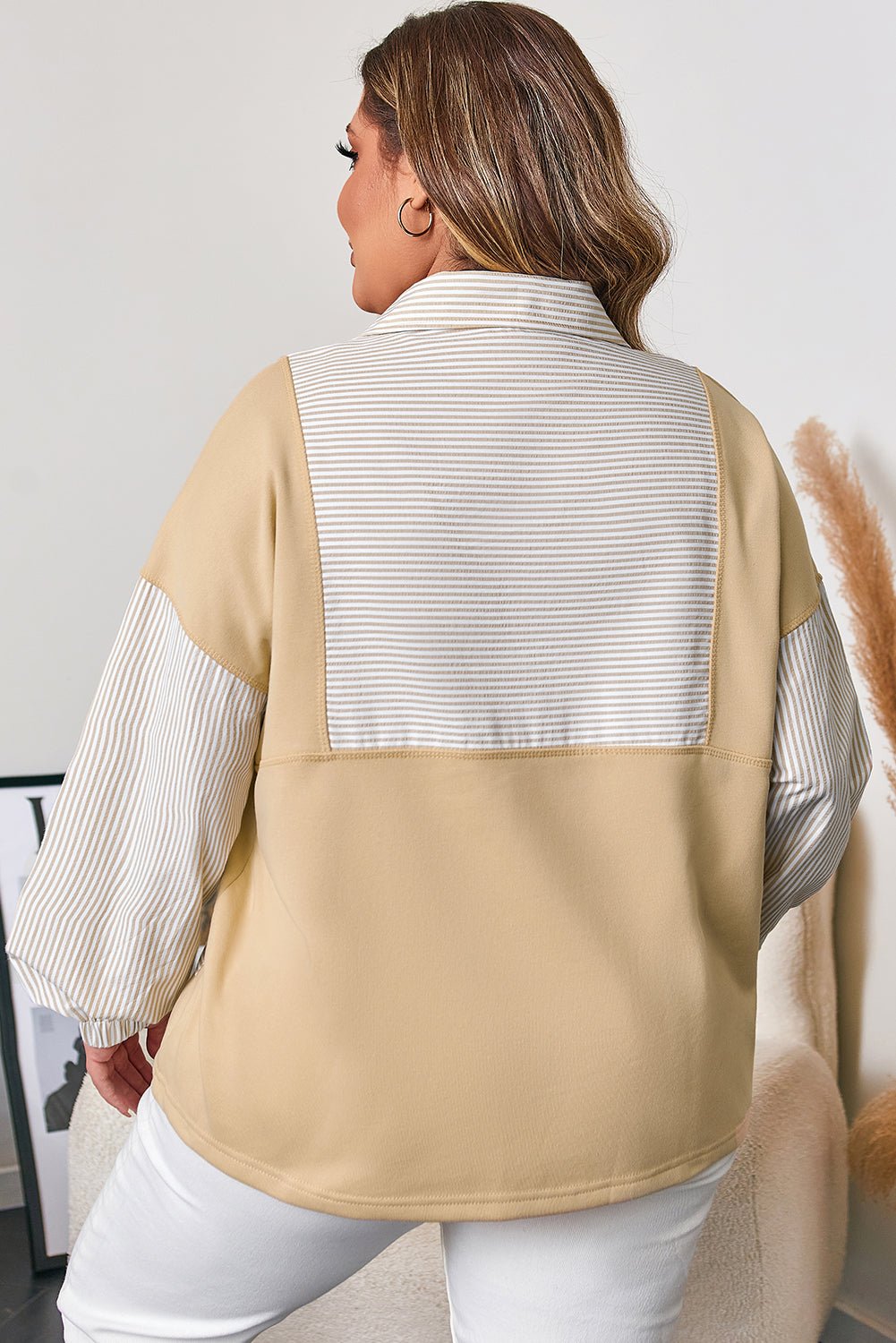 Plus Size Stripe Patchwork Half-Zip Sweatshirt - Rooted & Reckless Co.