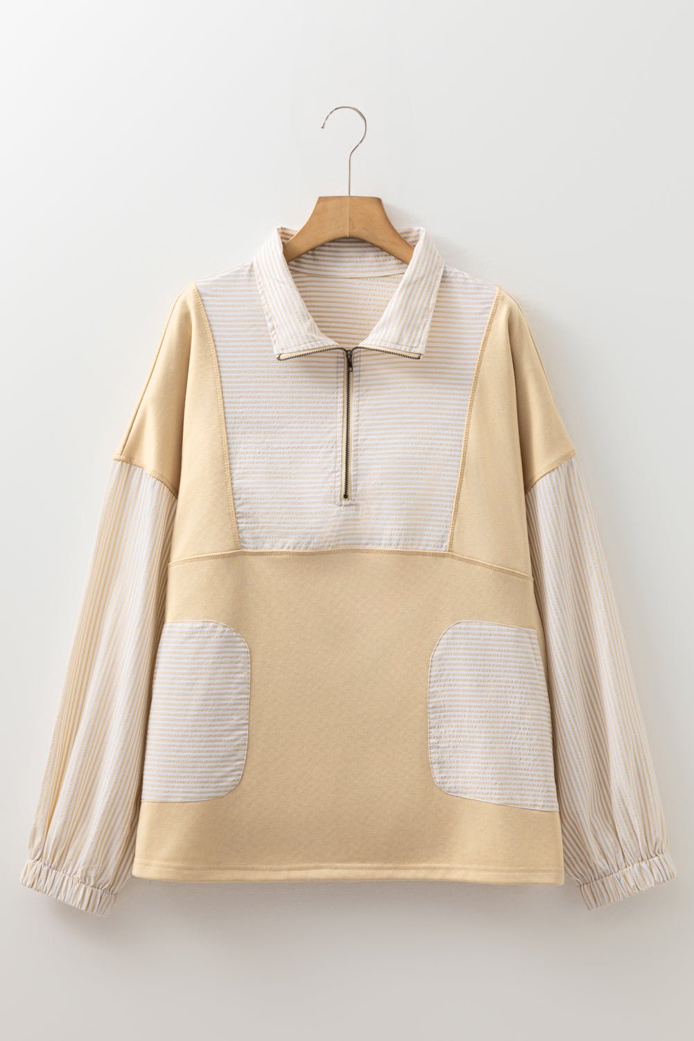 Plus Size Stripe Patchwork Half-Zip Sweatshirt - Rooted & Reckless Co.
