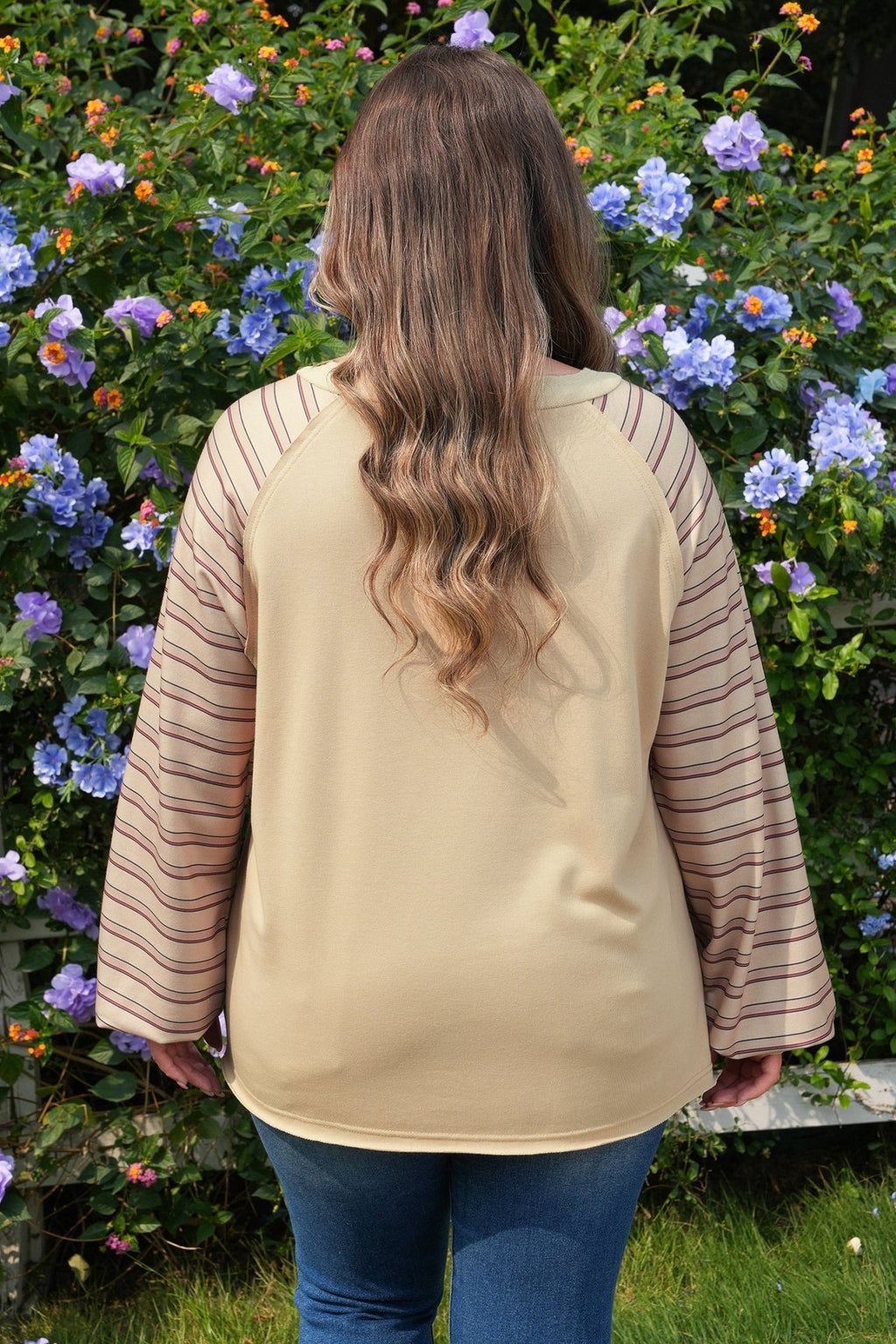 Plus Size Stripe Patchwork Raglan Sleeve Jumper - Rooted & Reckless Co.