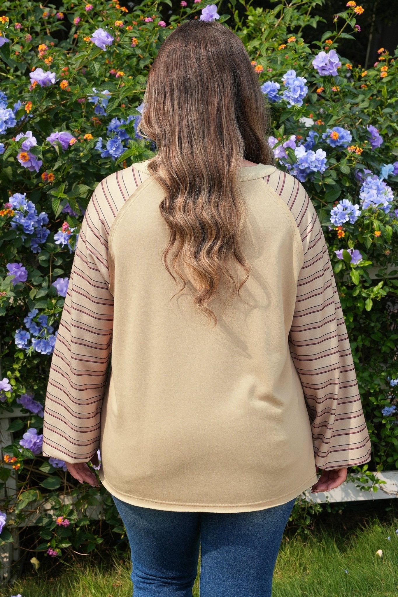 Plus Size Stripe Patchwork Raglan Sleeve Jumper - Rooted & Reckless Co.