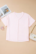 Plus Size Stripe Patchwork V-Neck T-Shirt - Rooted & Reckless Co.