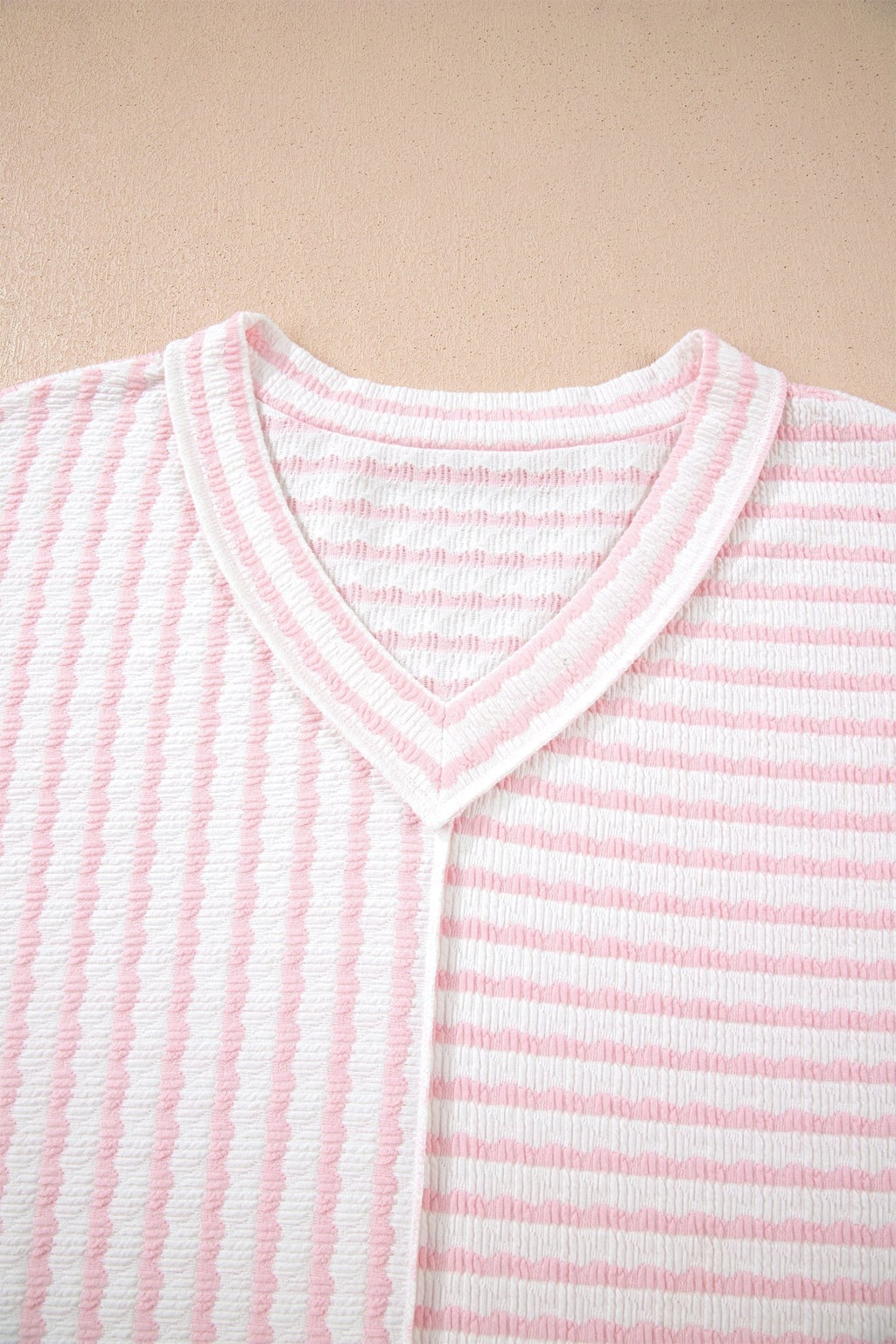 Plus Size Stripe Patchwork V-Neck T-Shirt - Rooted & Reckless Co.