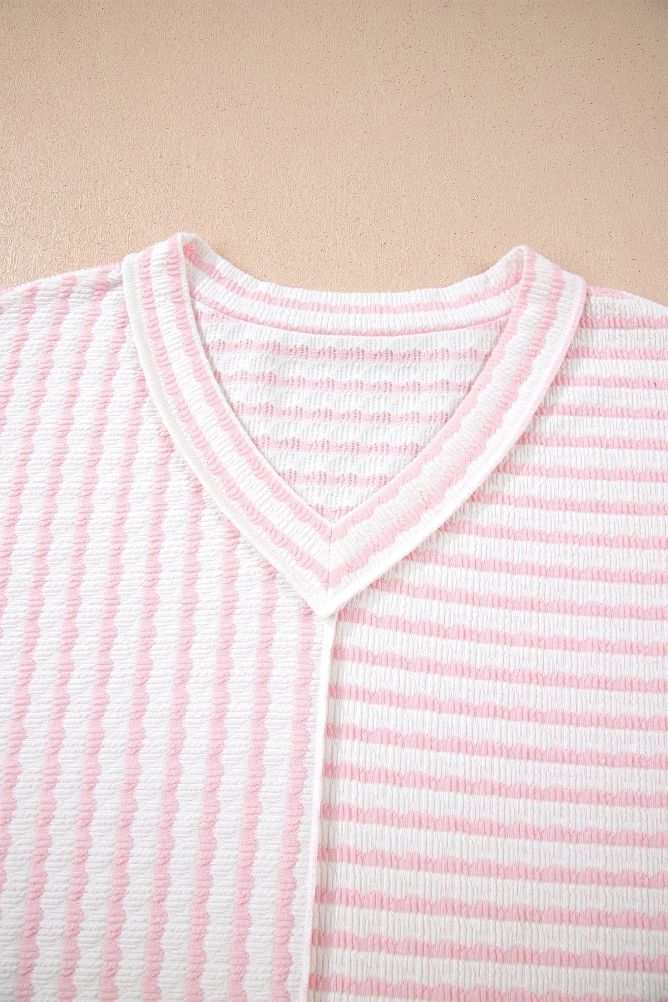 Plus Size Stripe Patchwork V-Neck T-Shirt - Rooted & Reckless Co.